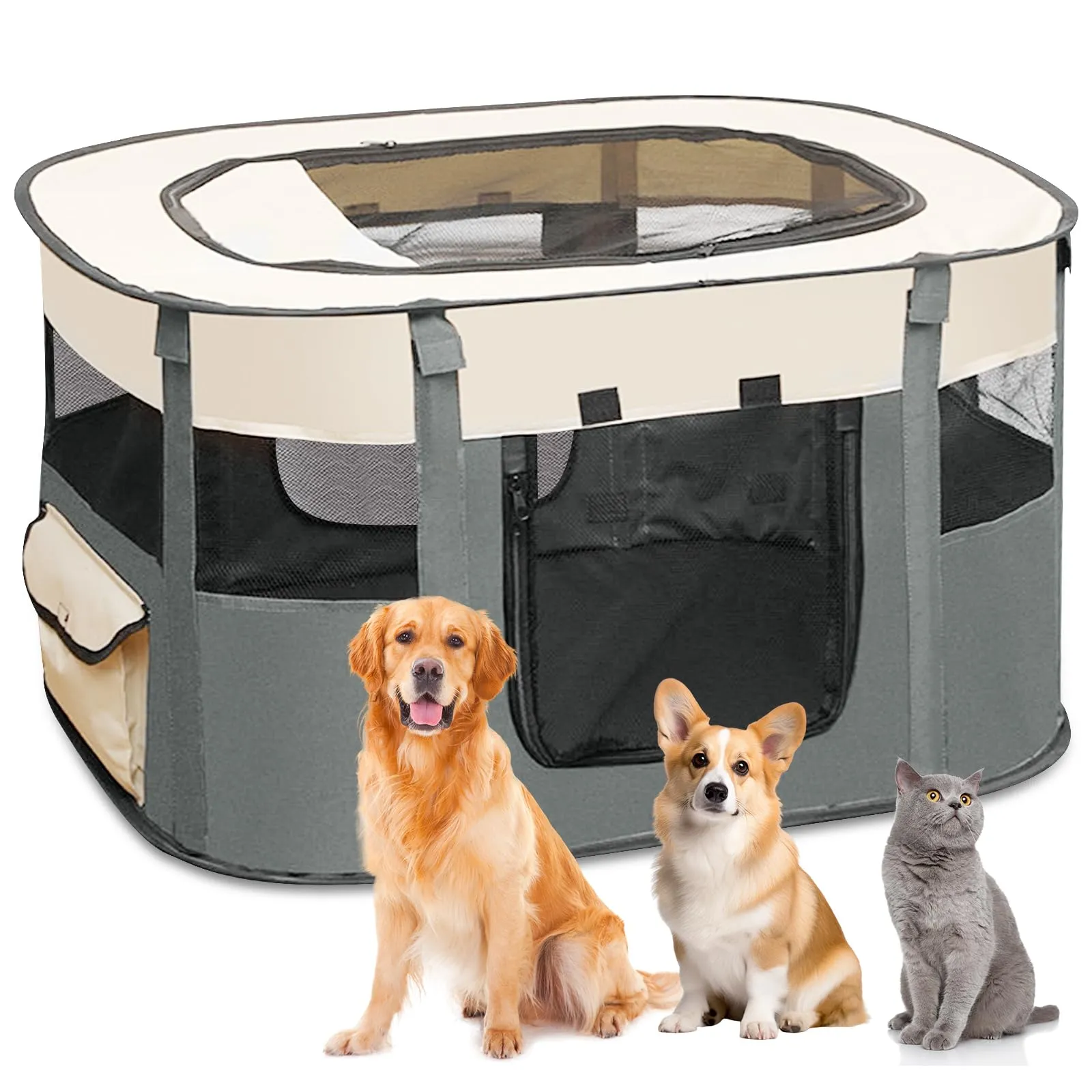 MeYuxg Recinto Pieghevole per Cani, Gatti e Conigli, Grigio, 90 x 70 x 58 cm - immagine 1
