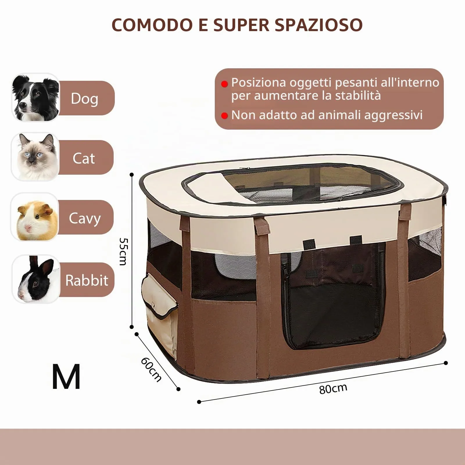 MeYuxg Recinto per Cani e Gatti Pieghevole, Marrone 80 x 60 x 55 cm - immagine 2