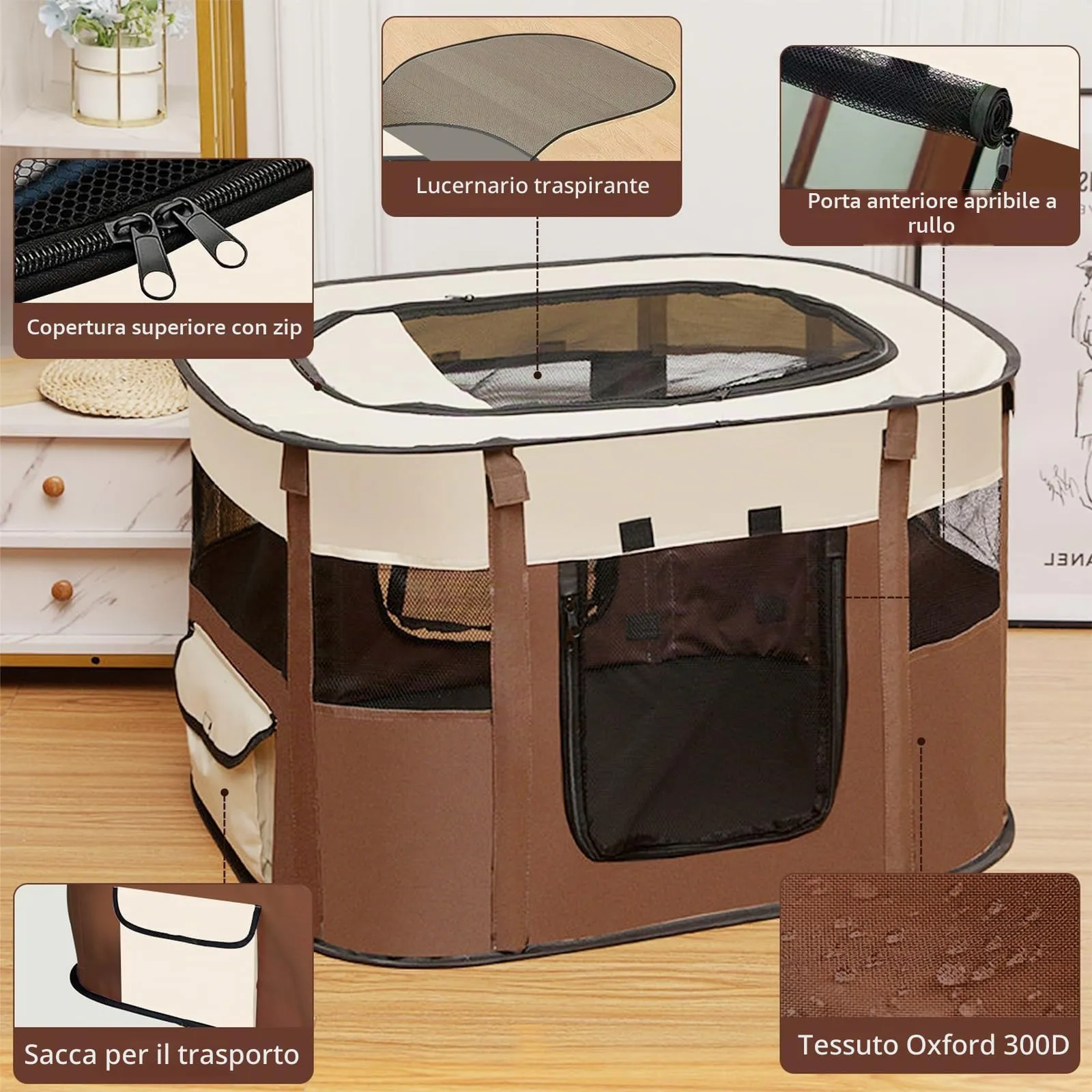 MeYuxg Recinto per Cani e Gatti Pieghevole, Marrone 80 x 60 x 55 cm - immagine 4