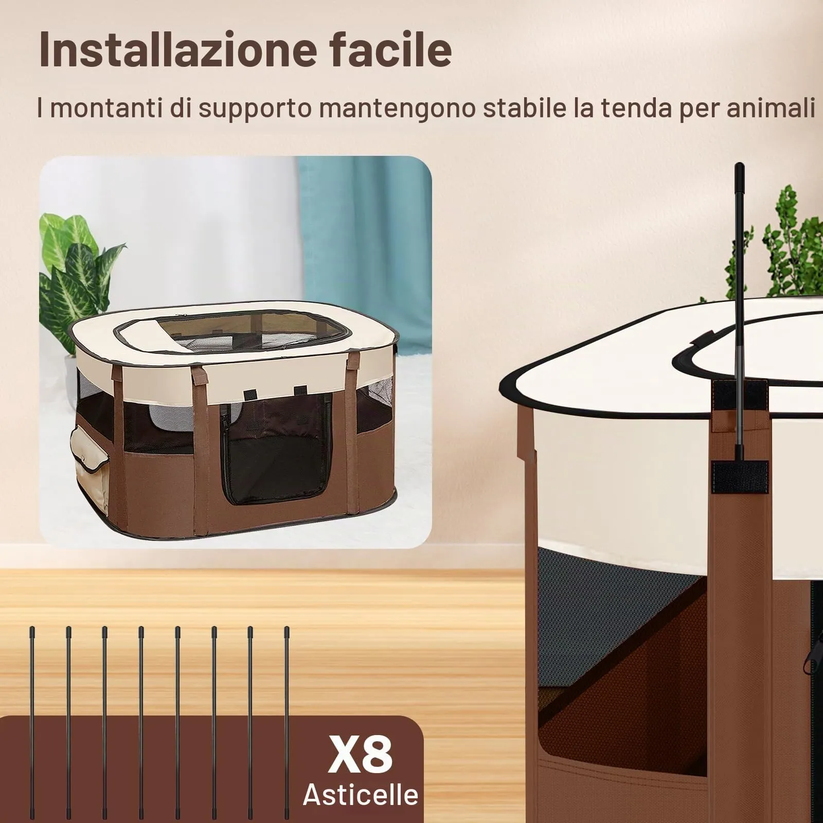 MeYuxg Recinto per Cani e Gatti Pieghevole, Marrone 80 x 60 x 55 cm - immagine 5