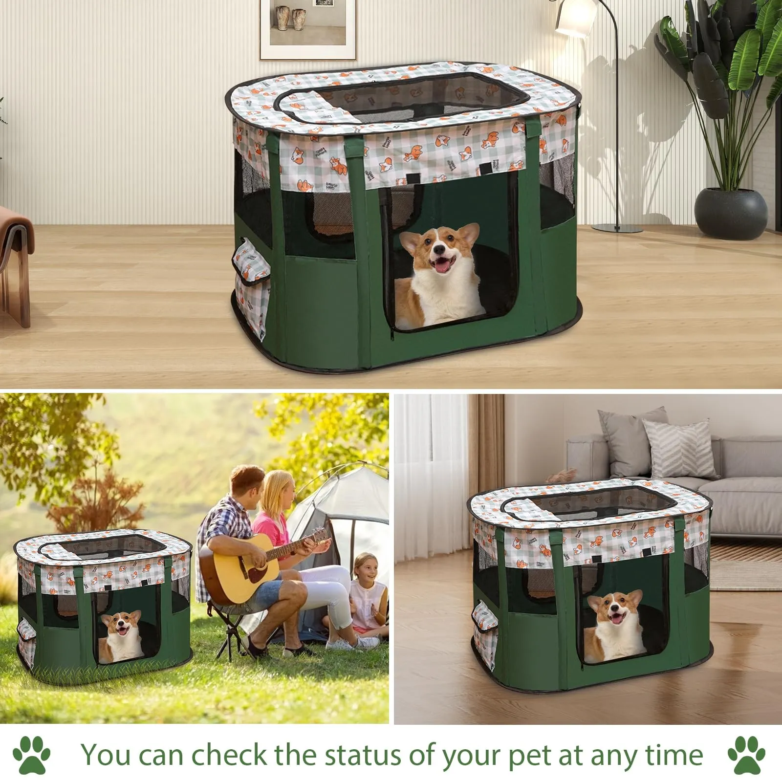 MeYuxg Recinto per Cani e Gatti Pieghevole, Verde Scuro, 110 x 85 x 58 cm - immagine 3