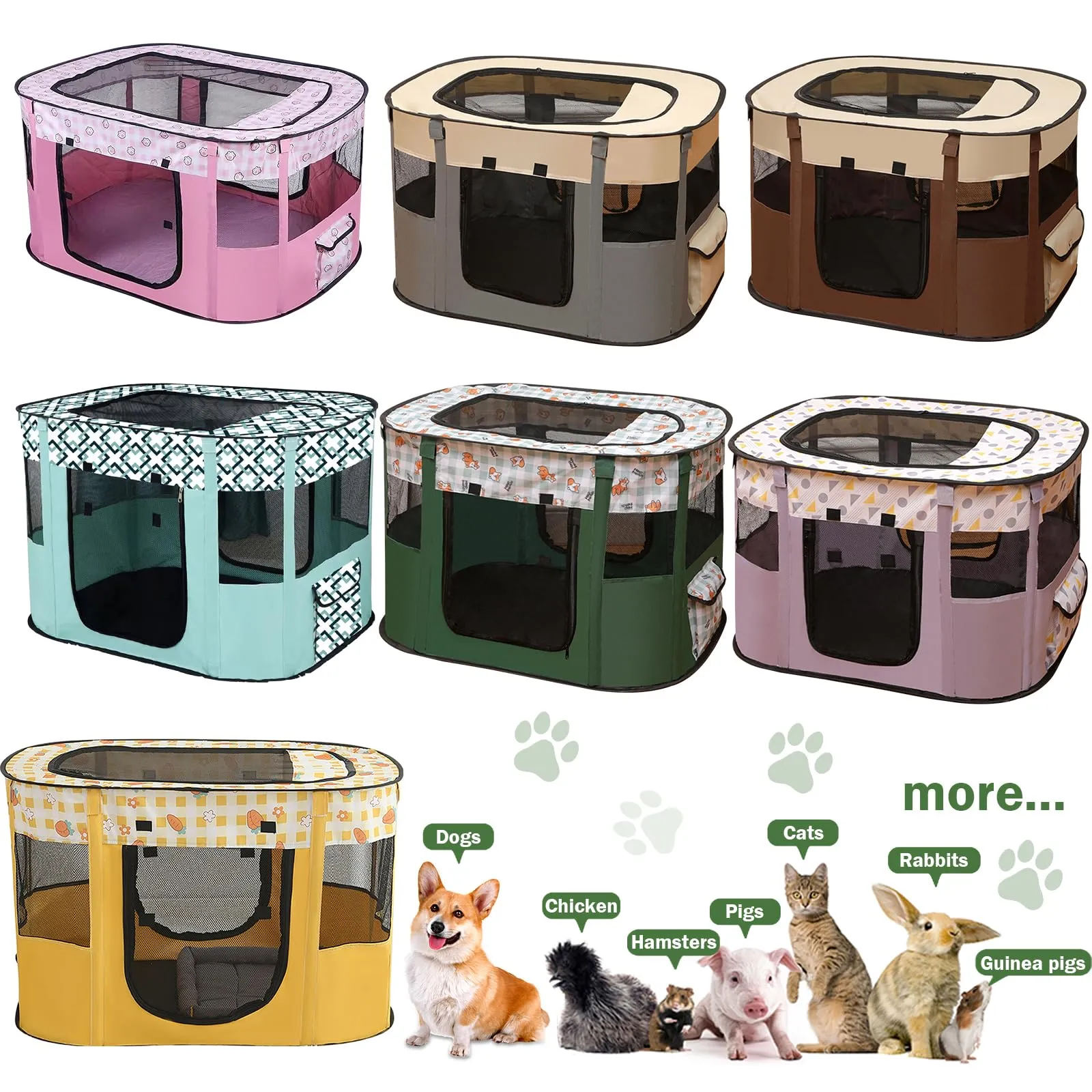 MeYuxg Recinto per Cani e Gatti Pieghevole, Verde Scuro, 110 x 85 x 58 cm - immagine 7