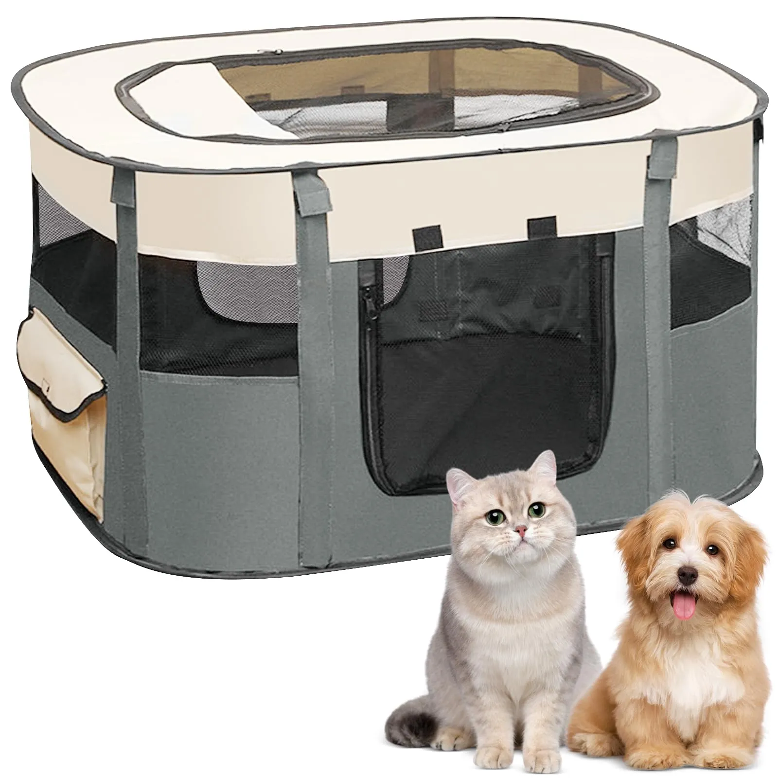 MeYuxg Recinto Pieghevole per Animali, Box per Cani e Gatti, Grigio, 70 x 55 x 40 cm - immagine 1