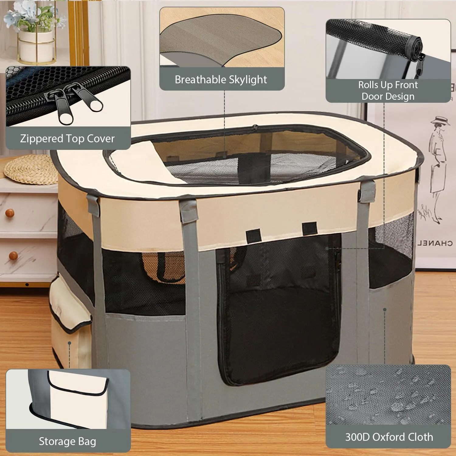 MeYuxg Recinto Pieghevole per Animali, Box per Cani e Gatti, Grigio, 70 x 55 x 40 cm - immagine 4