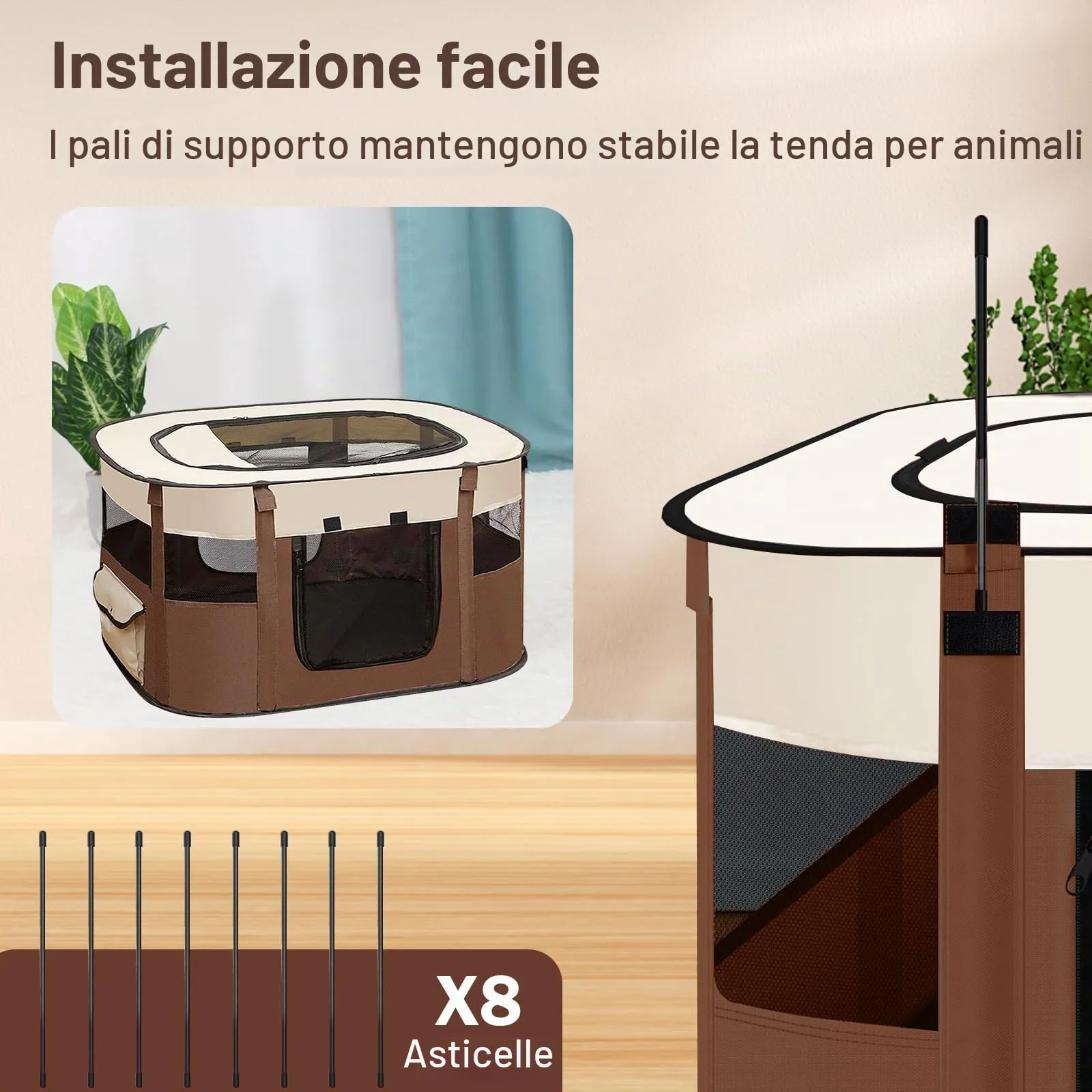 MeYuxg Recinto Pieghevole per Animali, Box Portatile per Cani, Gatti, Cuccioli e Conigli, Marrone, 90 x 70 x 58 cm - immagine 5