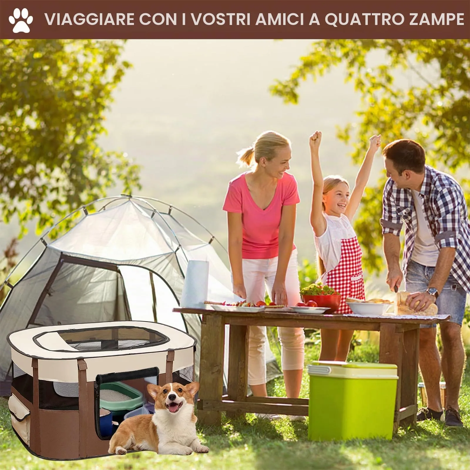 MeYuxg Recinto Pieghevole per Animali, Box Portatile per Cani, Gatti, Cuccioli e Conigli, Marrone, 90 x 70 x 58 cm - immagine 6