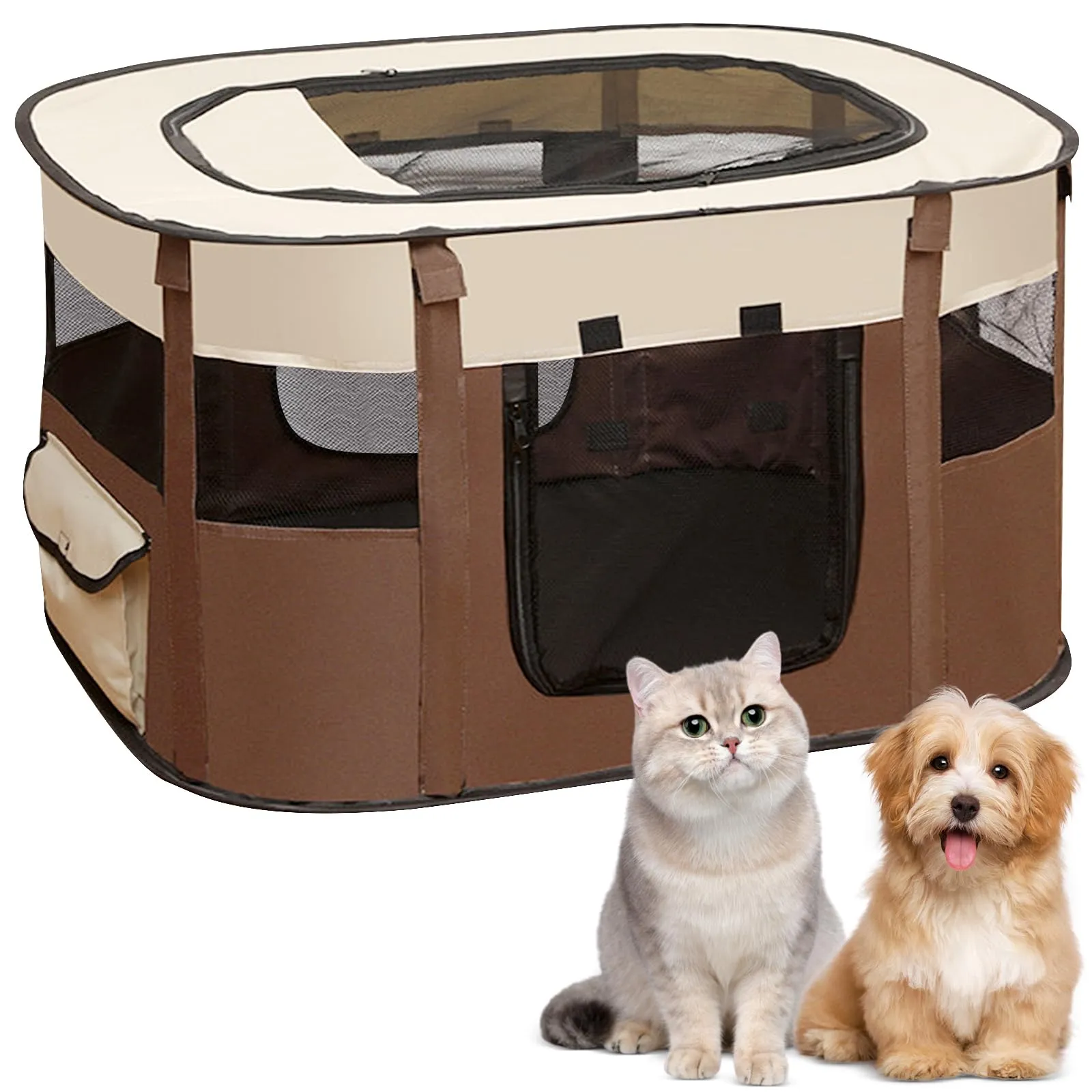 MeYuxg Recinto Pieghevole per Cani e Gatti, Marrone, 70 x 55 x 40 cm - immagine 1