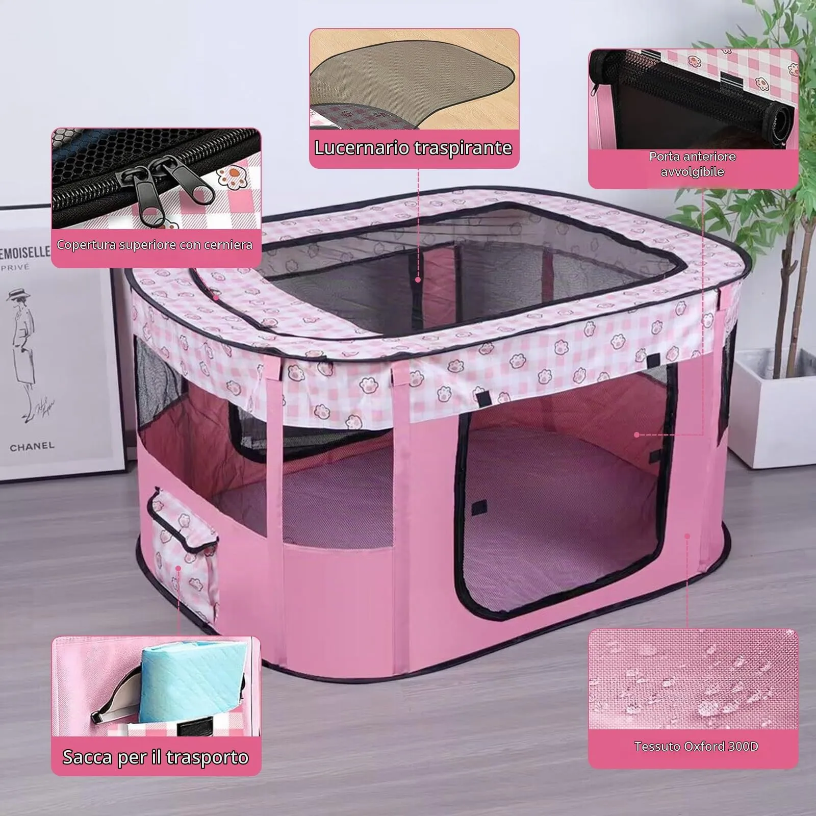 MeYuxg Recinto Pieghevole per Cani e Gatti, Rosa, 90 x 70 x 58 cm - immagine 4