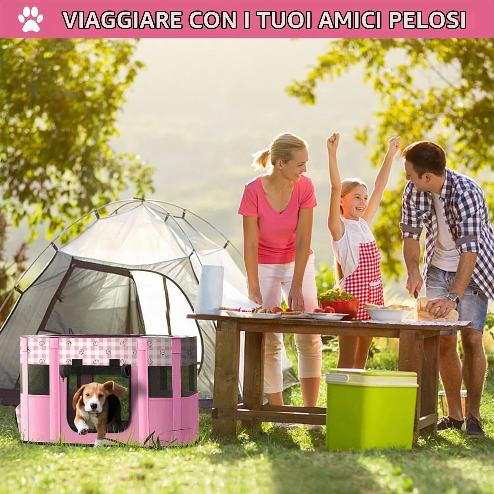MeYuxg Recinto Pieghevole per Cani e Gatti, Rosa, 90 x 70 x 58 cm - immagine 6