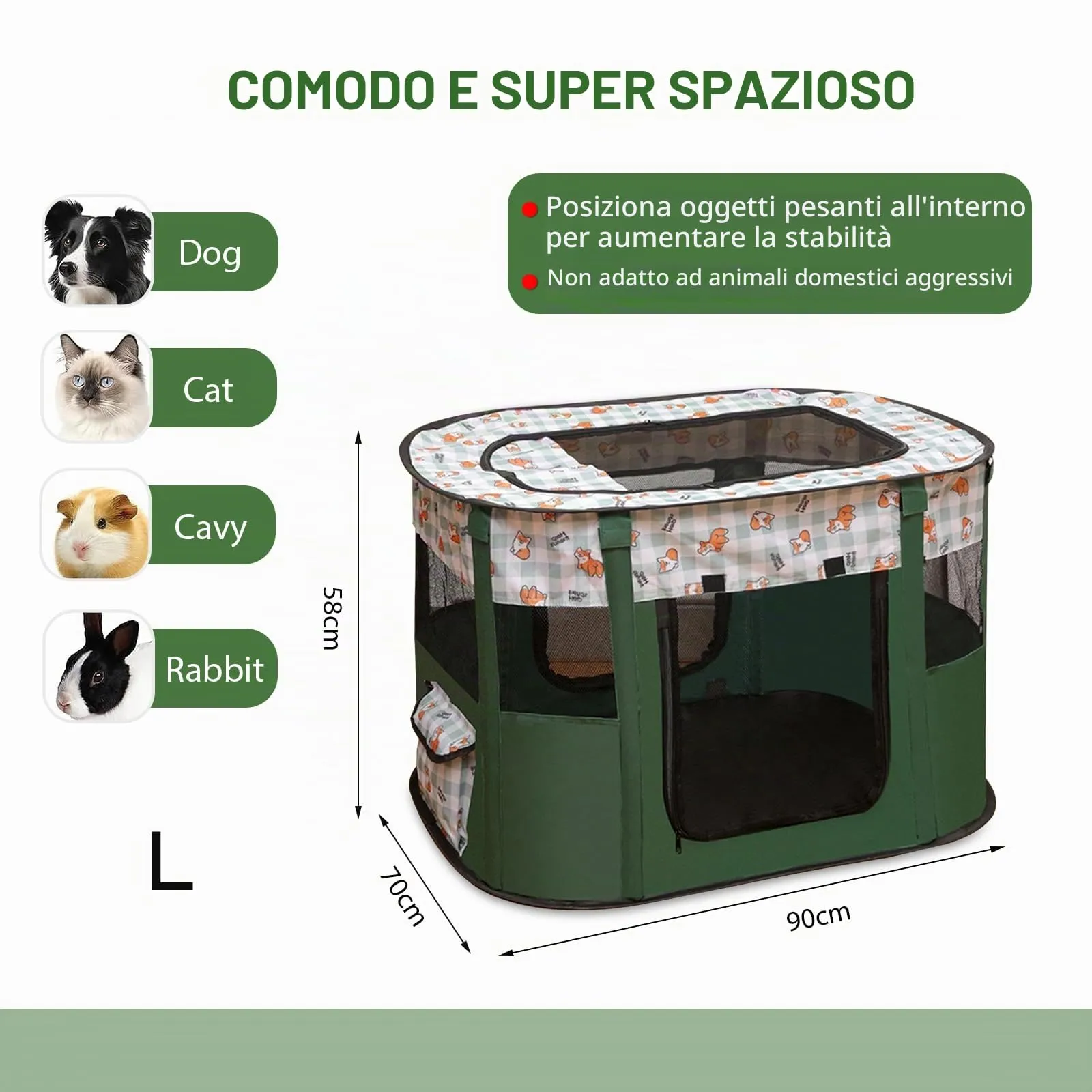 MeYuxg Recinto Pieghevole per Cani, Gatti e Conigli, Verde Scuro, 90 x 70 x 58 cm - immagine 2