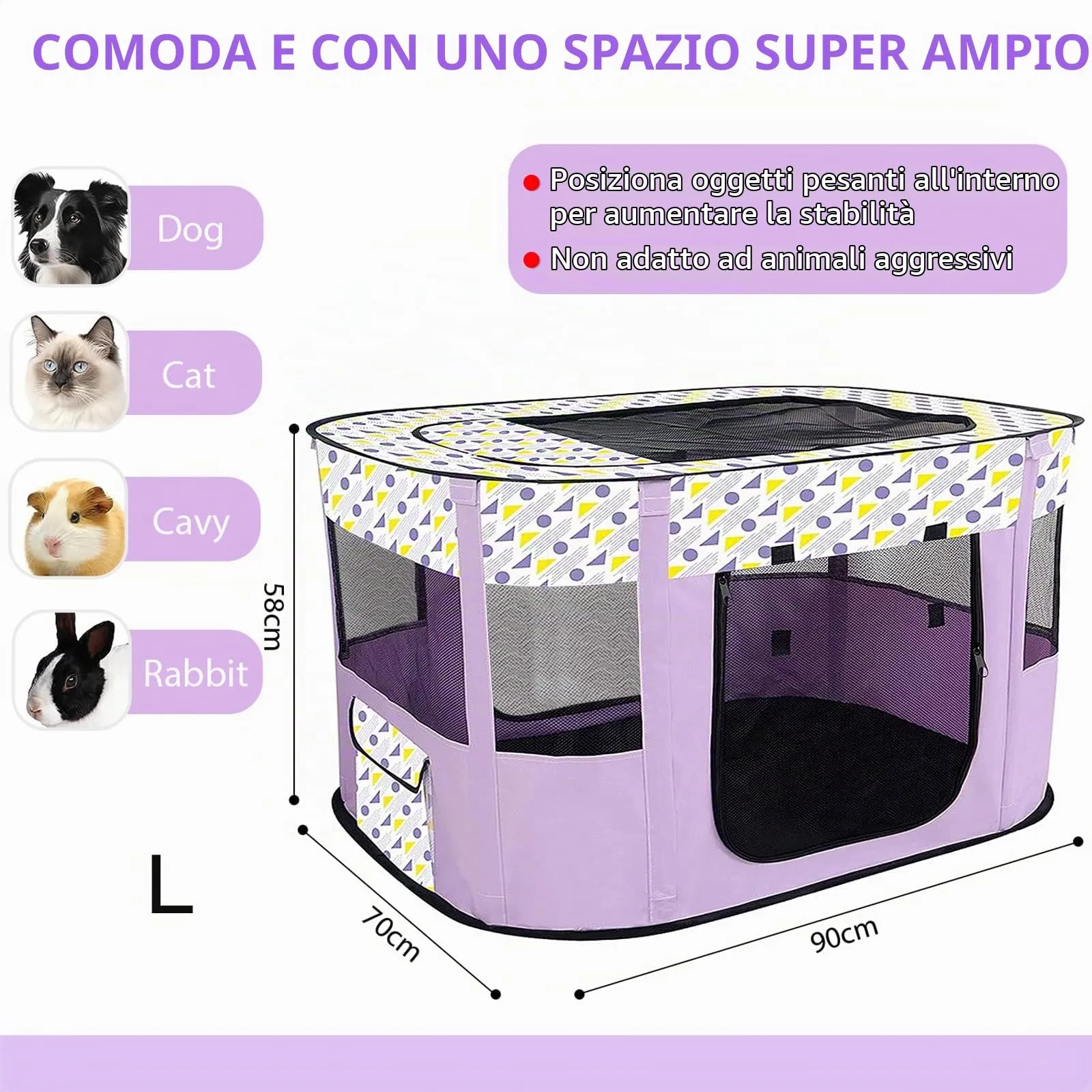 MeYuxg Recinto Pieghevole per Cani e Gatti, Viola, 90 x 70 x 58 cm - immagine 2