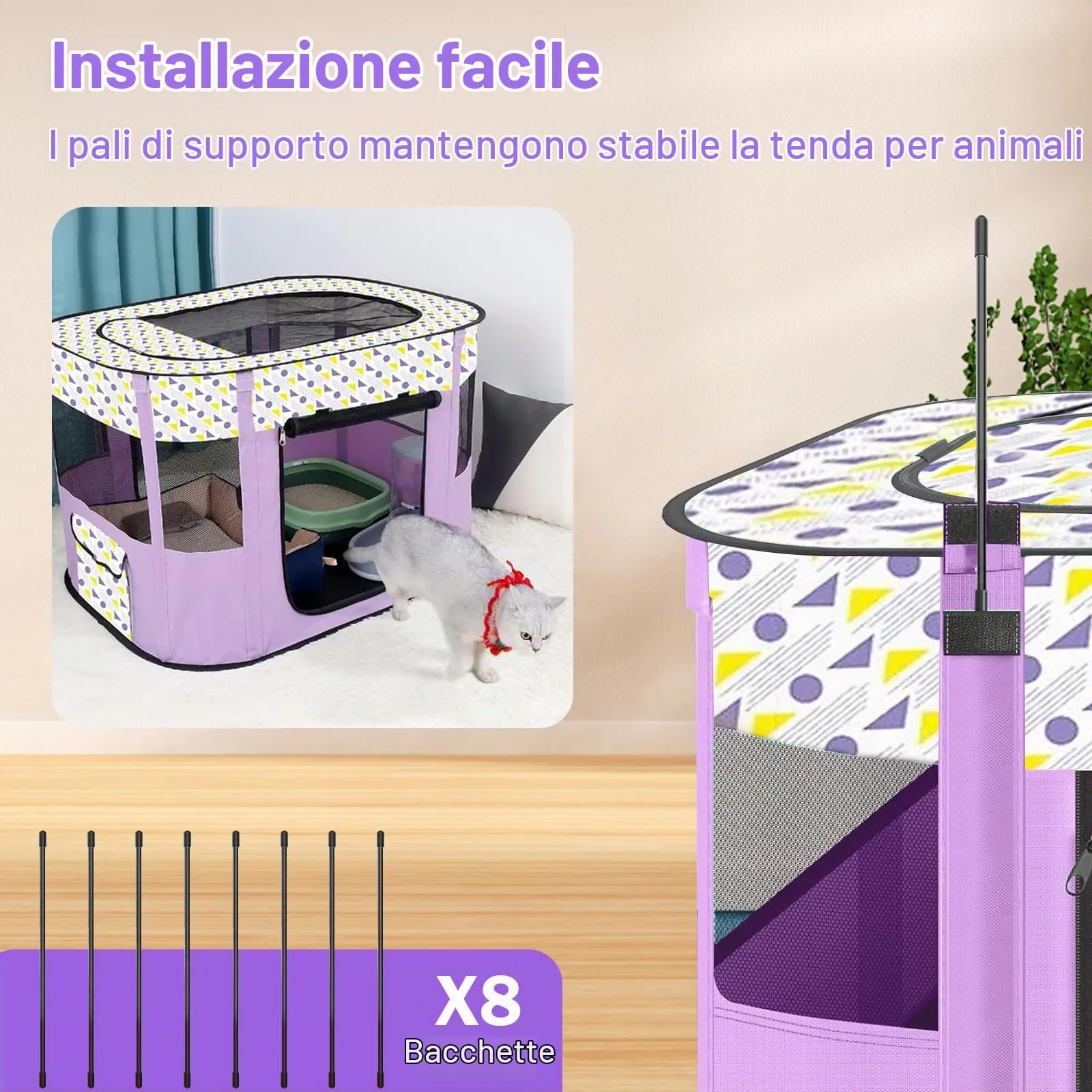 MeYuxg Recinto Pieghevole per Cani e Gatti, Viola, 90 x 70 x 58 cm - immagine 5
