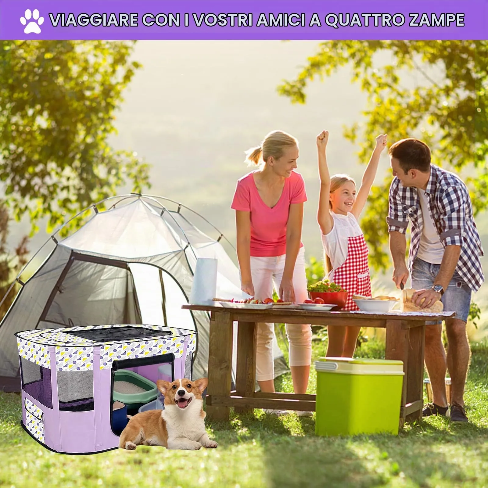 MeYuxg Recinto Pieghevole per Cani e Gatti, Viola, 90 x 70 x 58 cm - immagine 6