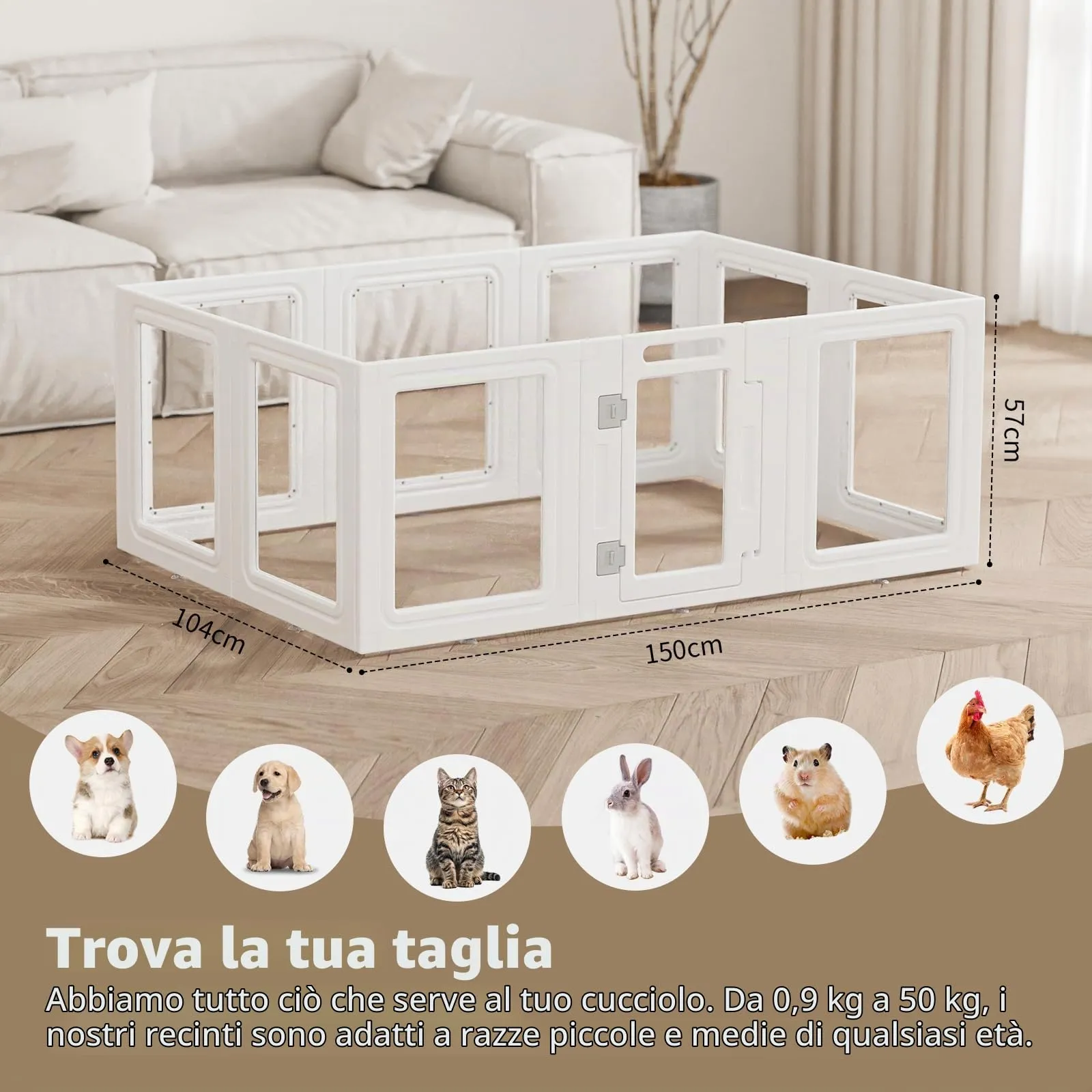 Gupamiga Recinto per cuccioli pieghevole con porta, bianco (150 x 104 cm) - immagine 2
