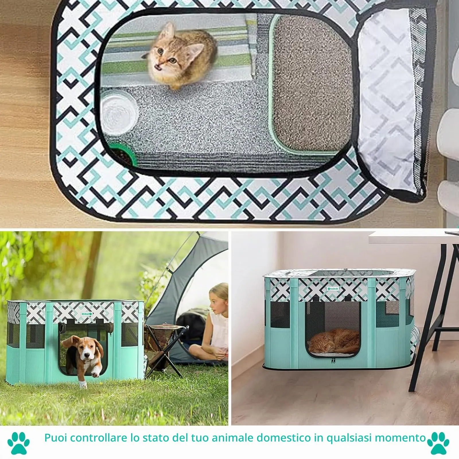 MeYuxg Recinto per Animali Pieghevole Verde a Scacchi, 110 x 85 x 58 cm - immagine 3