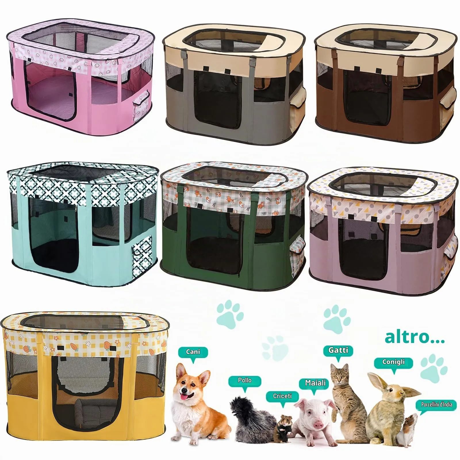 MeYuxg Recinto per Animali Pieghevole Verde a Scacchi, 110 x 85 x 58 cm - immagine 7