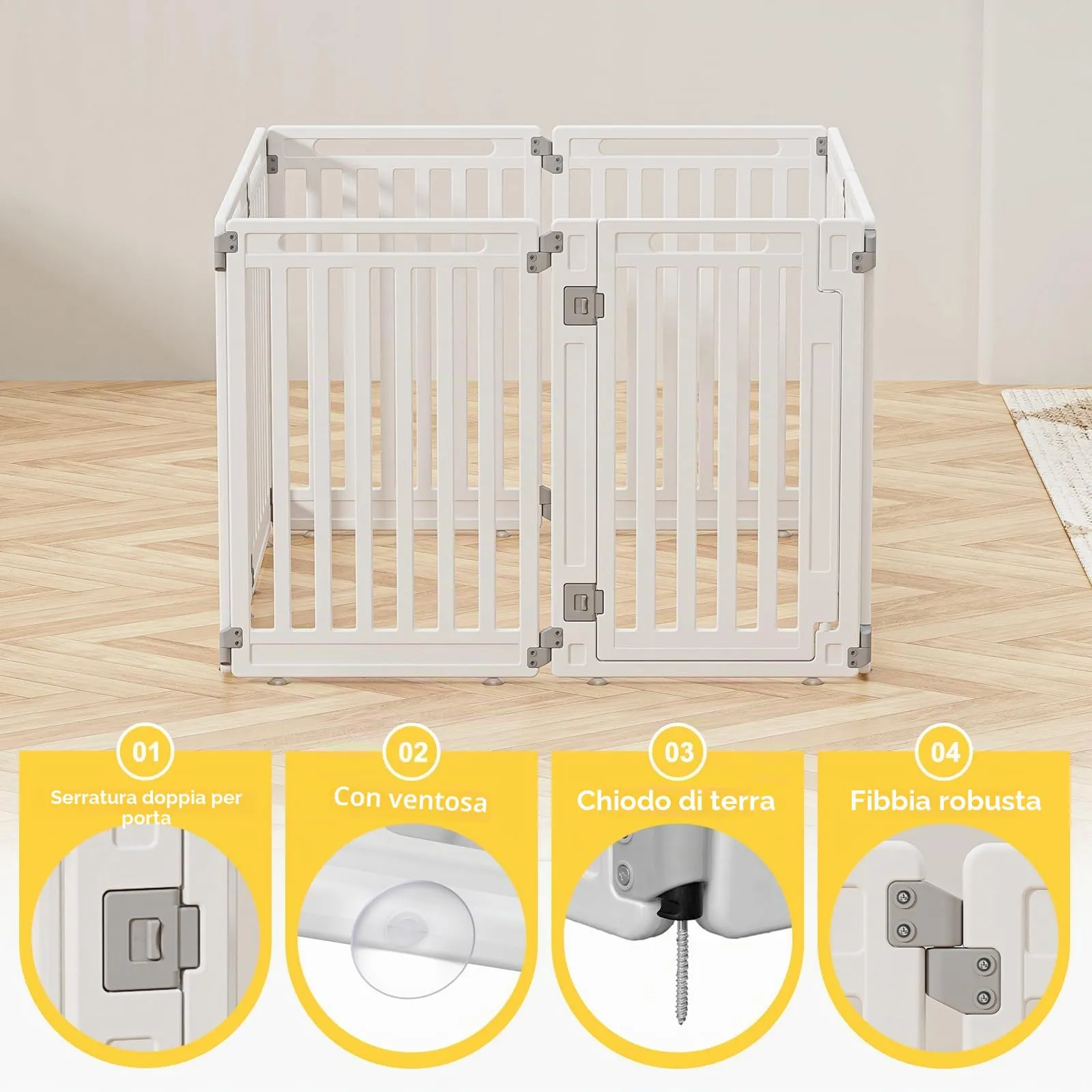 Gupamiga Recinto per Cani e Cuccioli Interno Esterno con Cancelletto, Bianco 112 x 112 x 80 cm - immagine 4
