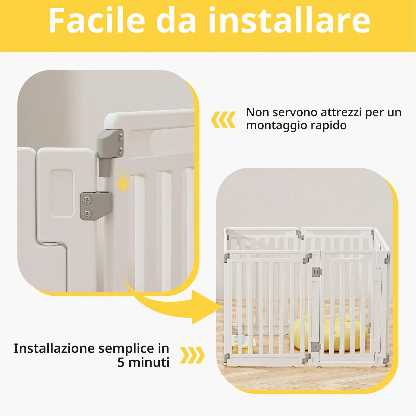 Gupamiga Recinto per Cani e Cuccioli Interno Esterno con Cancelletto, Bianco 112 x 112 x 80 cm - immagine 5