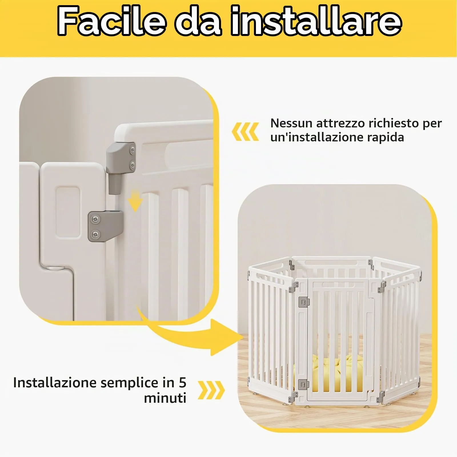 Gupamiga Recinto per Cani e Cuccioli da Interno o Esterno con Cancelletto, Bianco, 112 x 97 x 80 cm - immagine 5