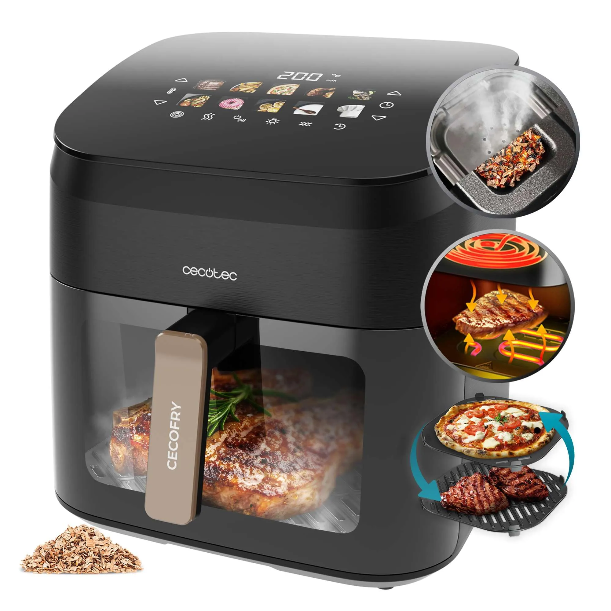 Cecotec Cecofry&Grill Smokin' 8500 Friggitrice ad Aria 8.5 Litri, 2200W, Piastra-Grill, Affumicatore Integrato - immagine 1