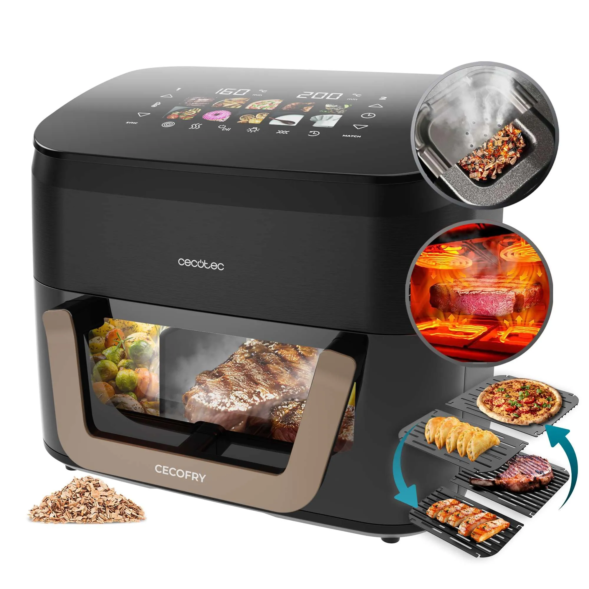 Cecotec Cecofry&Grill Smokin' 11000 Air Fryer, 10L, 2200W, 3in1 Friggitrice Grill Piastra con Affumicatore Integrato - immagine 1
