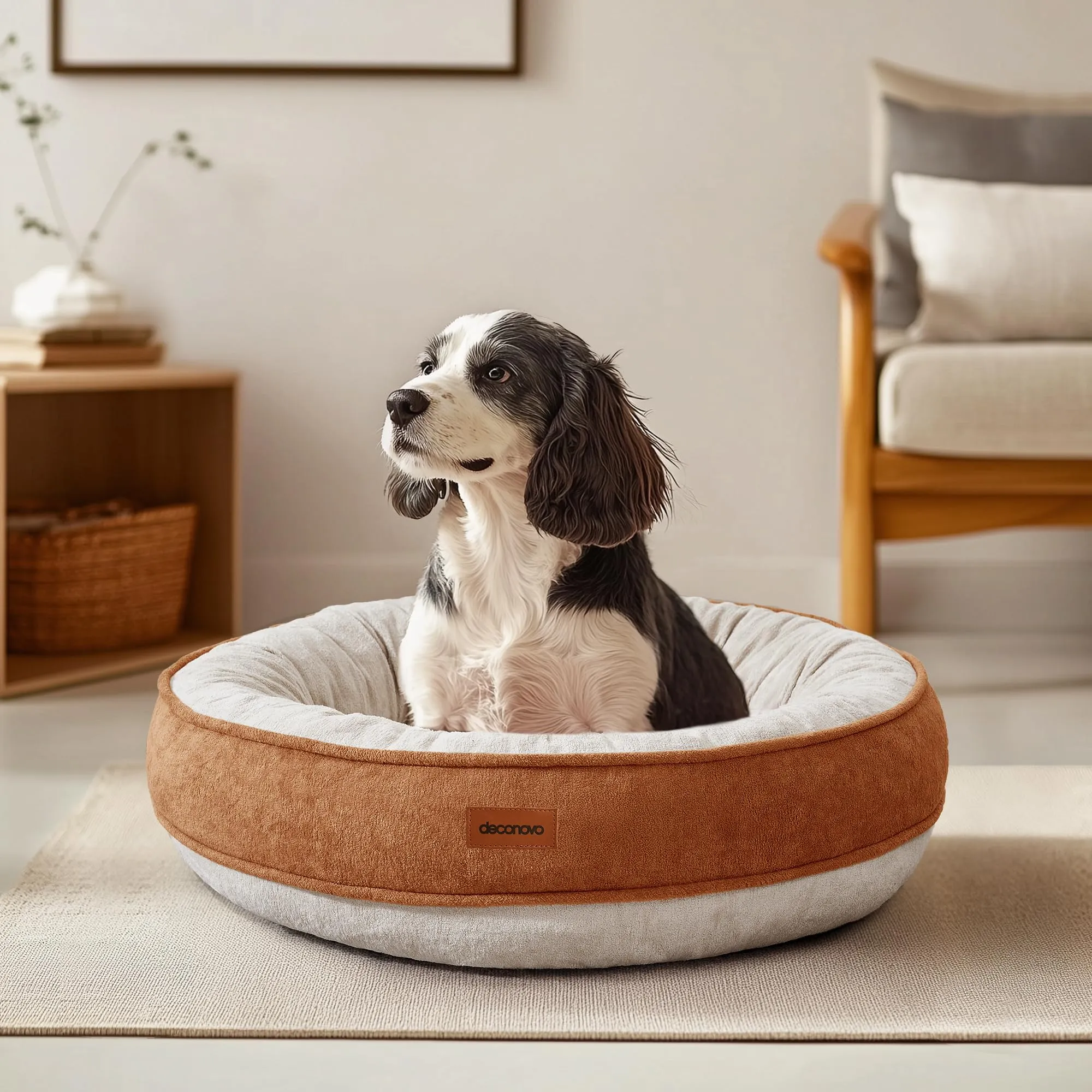 Deconovo Letto Ortopedico per Cani a Forma di Ciambella in Pile, 51x51x15cm, Caramello - immagine 1