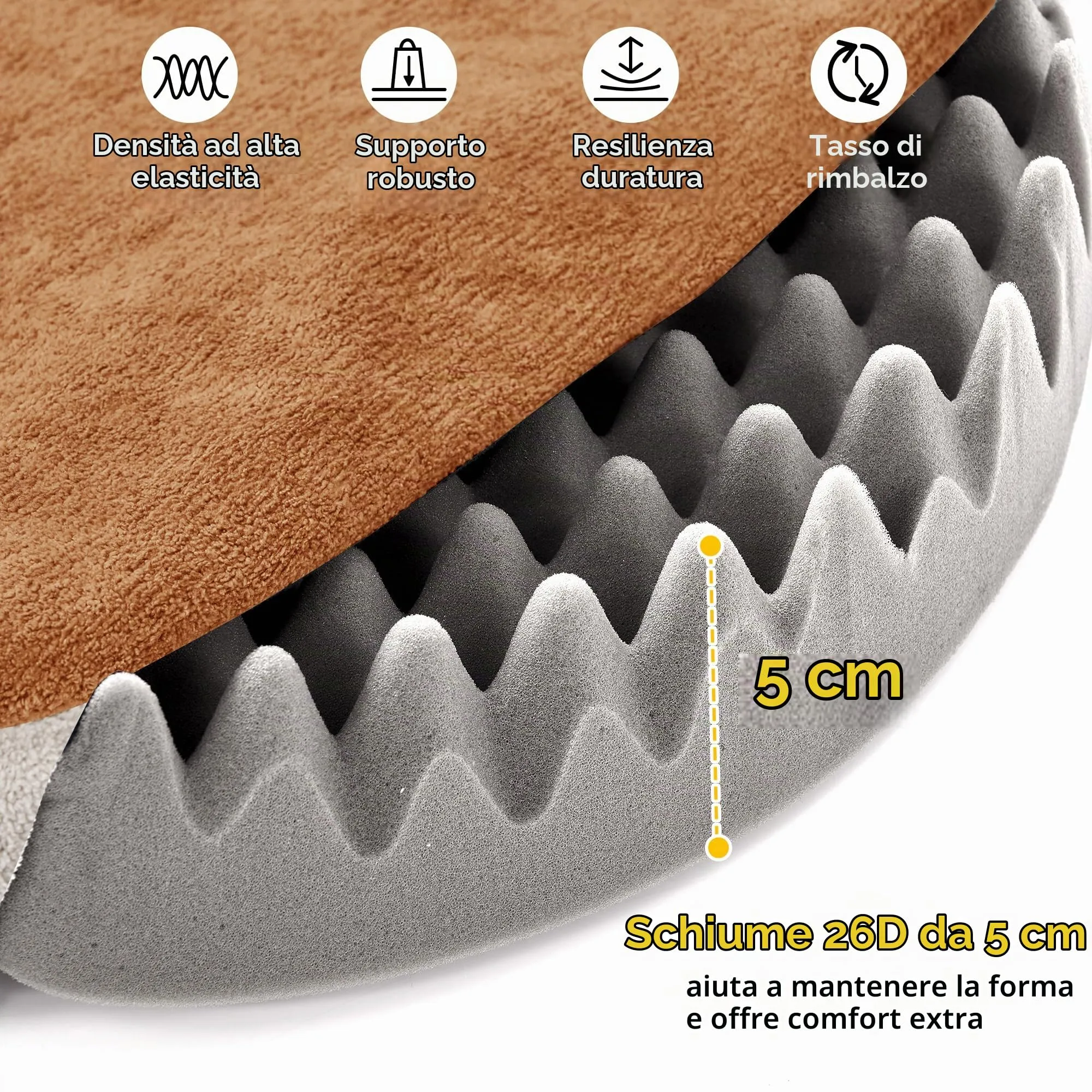 Deconovo Letto Ortopedico per Cani a Forma di Ciambella in Pile, 51x51x15cm, Caramello - immagine 3