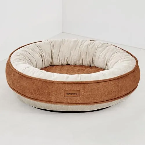 Deconovo Letto Ortopedico per Cani a Forma di Ciambella in Pile, 51x51x15cm, Caramello - immagine 7