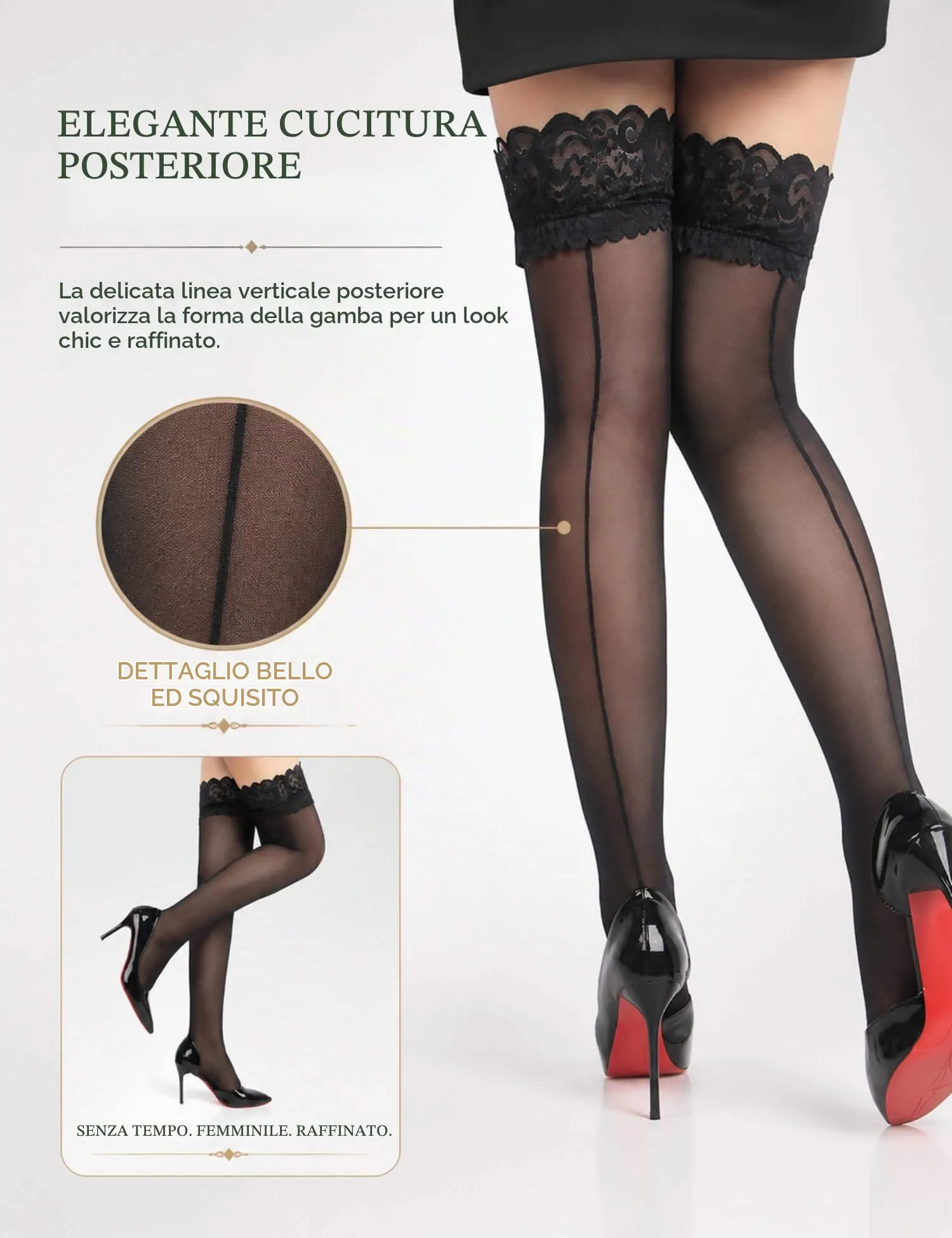 ohyeahlady Calze Nylon Autoreggenti con Riga Dietro Taglie Forti 3XL-5XL, Nero - immagine 2