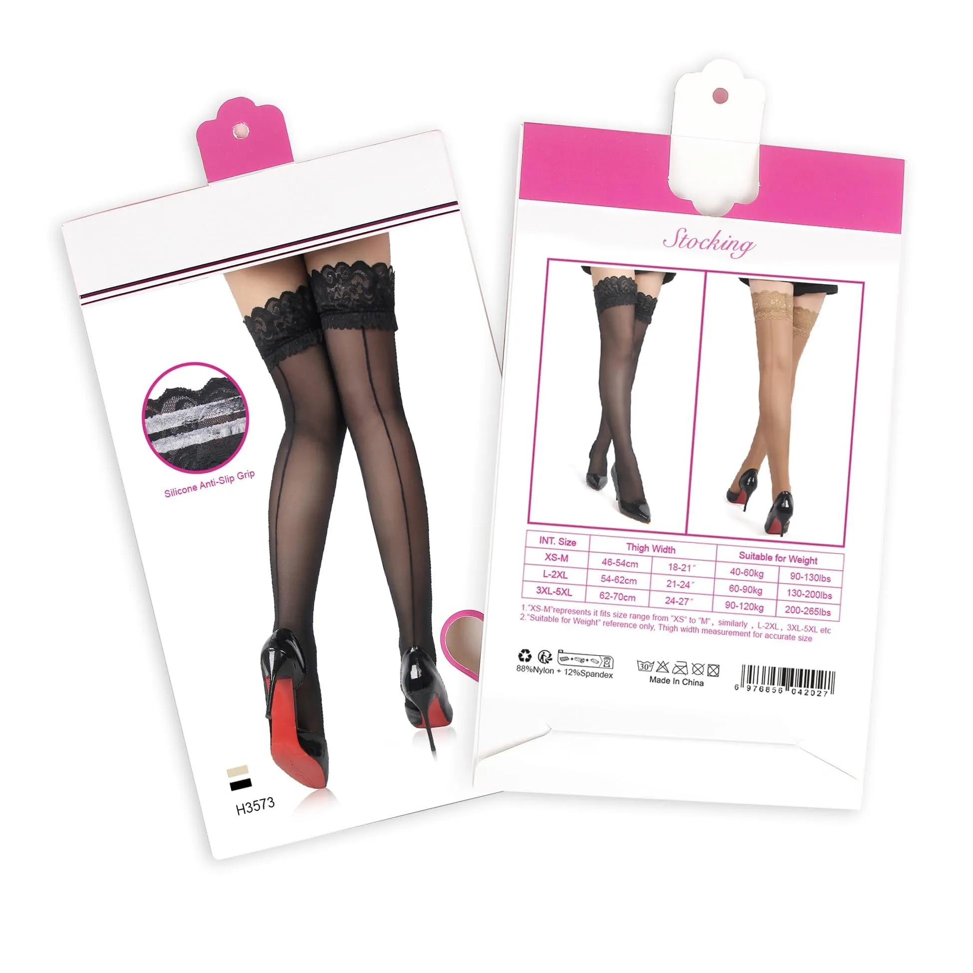 ohyeahlady Calze Nylon Autoreggenti con Riga Dietro Taglie Forti 3XL-5XL, Nero - immagine 7