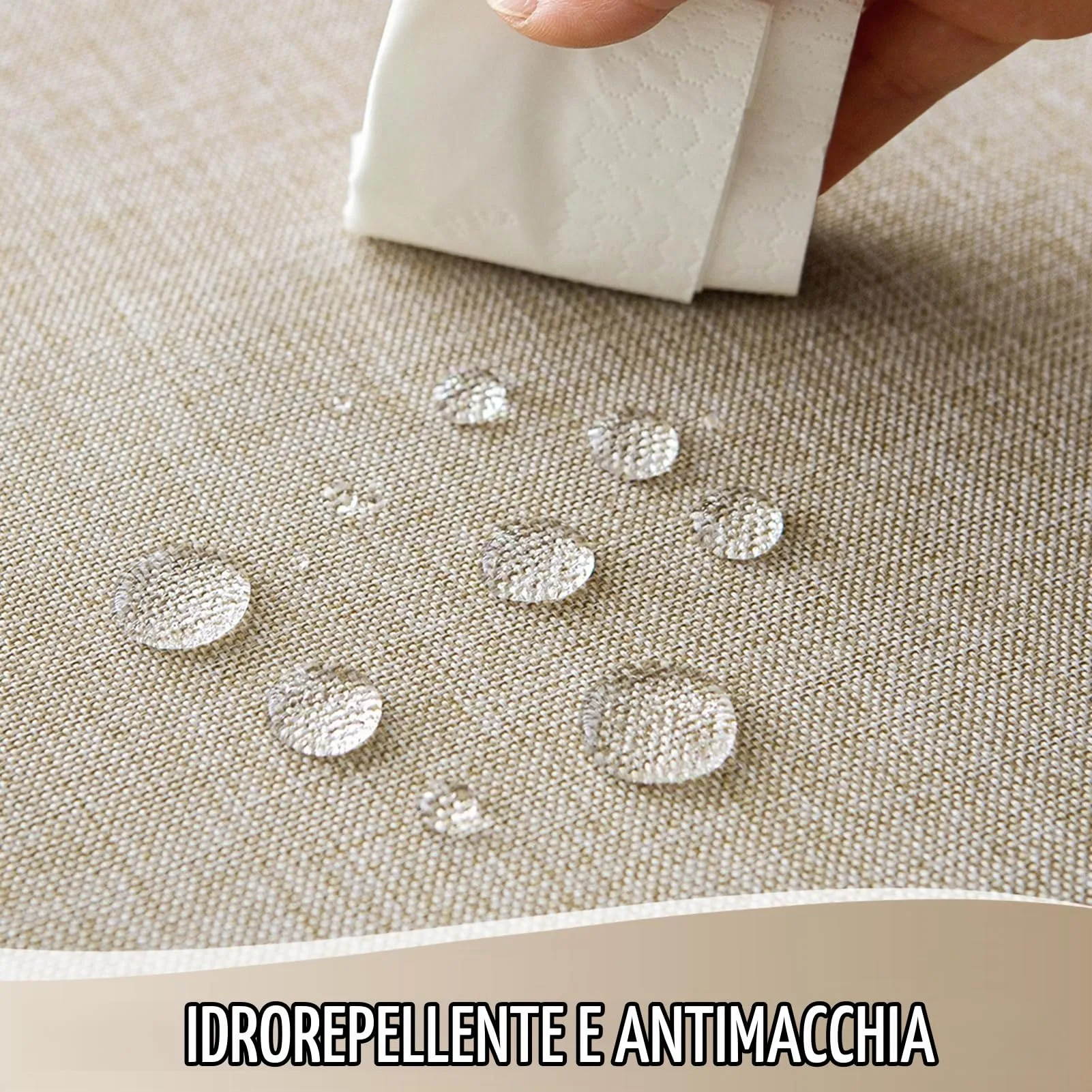Softalker Tovaglia Rettangolare in Finto Lino Beige, 180x140 cm, Lavabile e Idrorepellente, 4-6 Posti - immagine 2