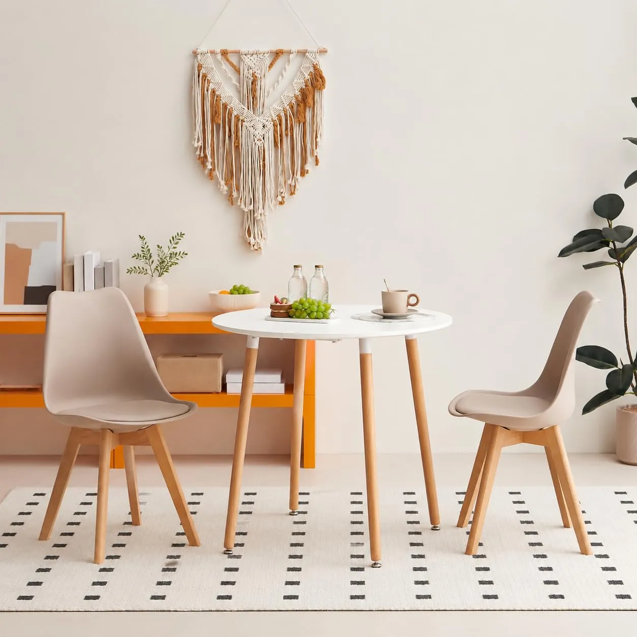 EGGREE Set di 2 Sedie da Pranzo e Cucina in Pelle PU con Gambe in Legno, Kaki Chiaro - immagine 3