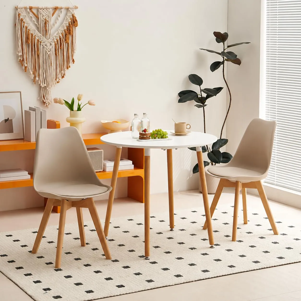 EGGREE Set di 2 Sedie da Pranzo e Cucina in Pelle PU con Gambe in Legno, Kaki Chiaro - immagine 5