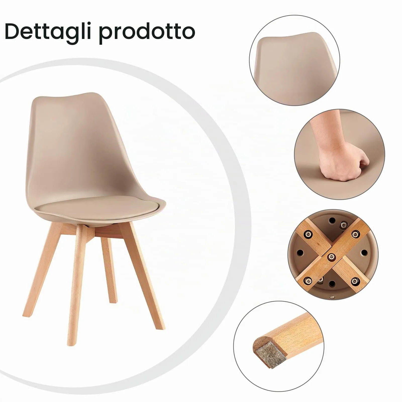 EGGREE Set di 2 Sedie da Pranzo e Cucina in Pelle PU con Gambe in Legno, Kaki Chiaro - immagine 7