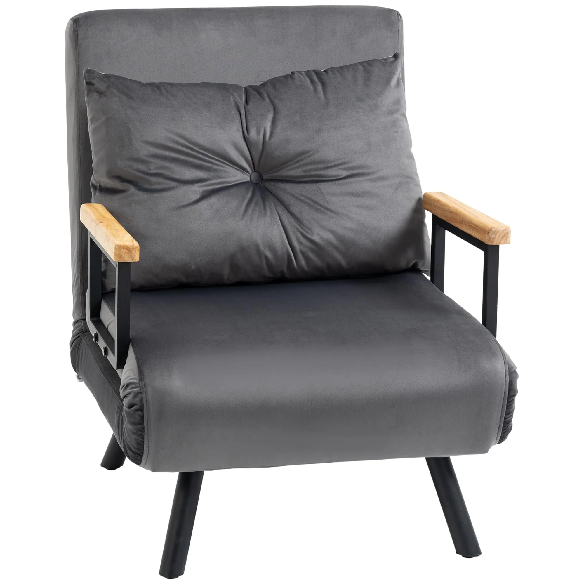 HOMCOM Poltrona Letto Singolo Schienale Regolabile 5 Livelli, Grigio Scuro - immagine 1