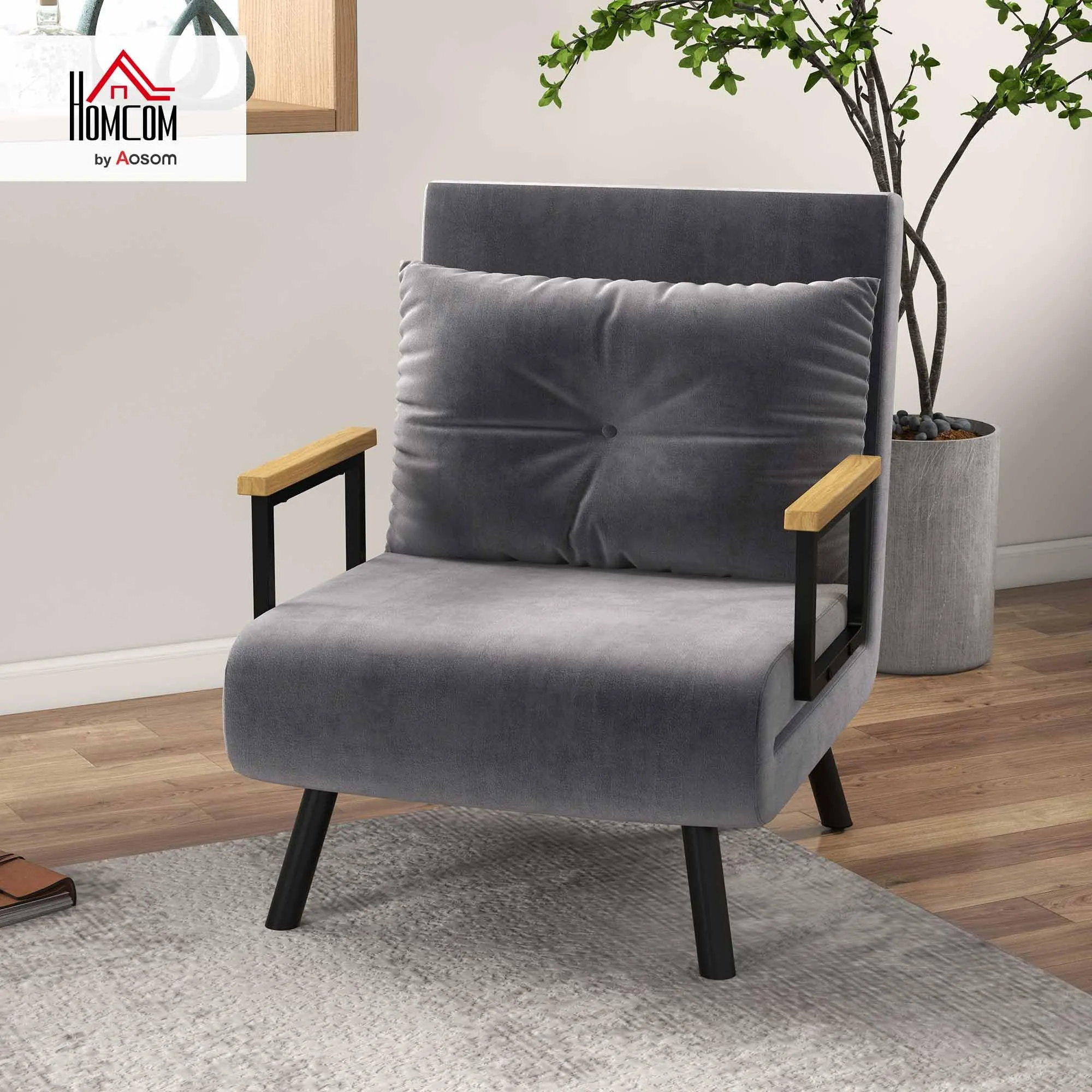 HOMCOM Poltrona Letto Singolo Schienale Regolabile 5 Livelli, Grigio Scuro - immagine 2