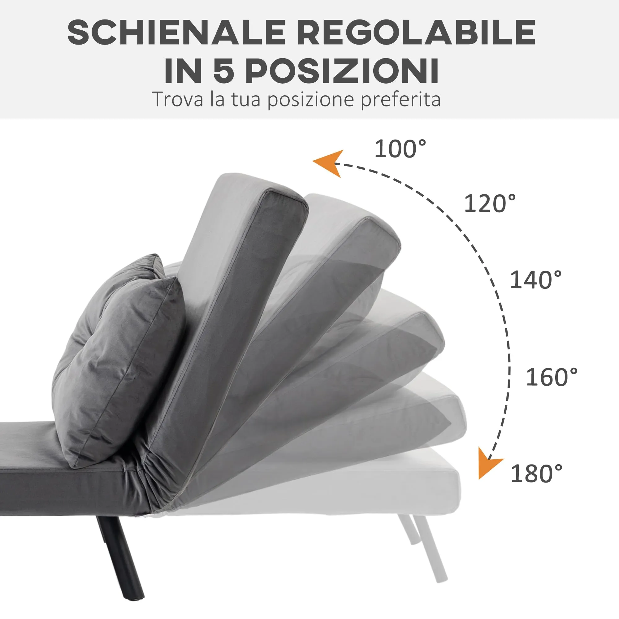HOMCOM Poltrona Letto Singolo Schienale Regolabile 5 Livelli, Grigio Scuro - immagine 4