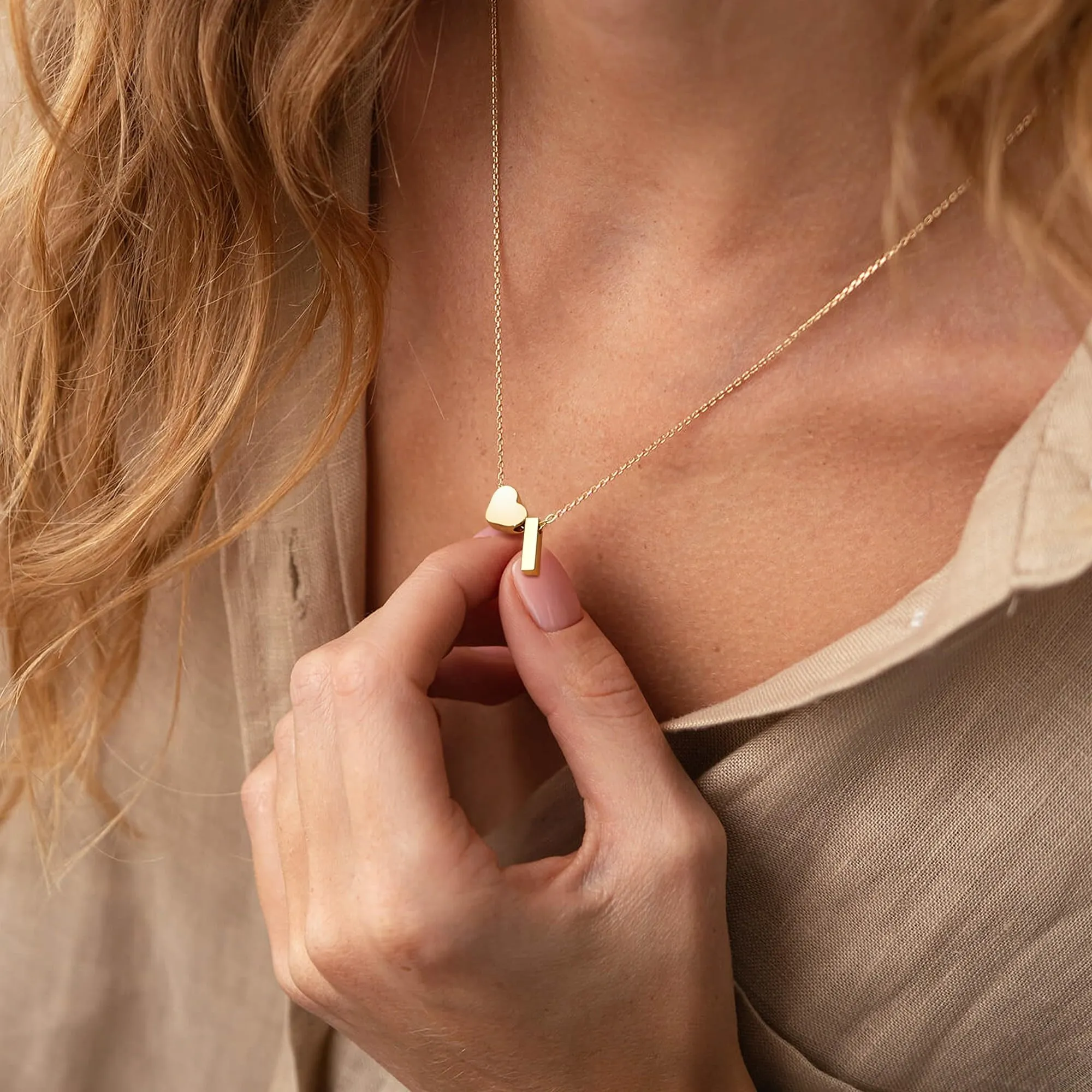 BodyBonita Collana con Cuore Iniziale a Strati Lettera I Placcata in Oro 16K - immagine 3