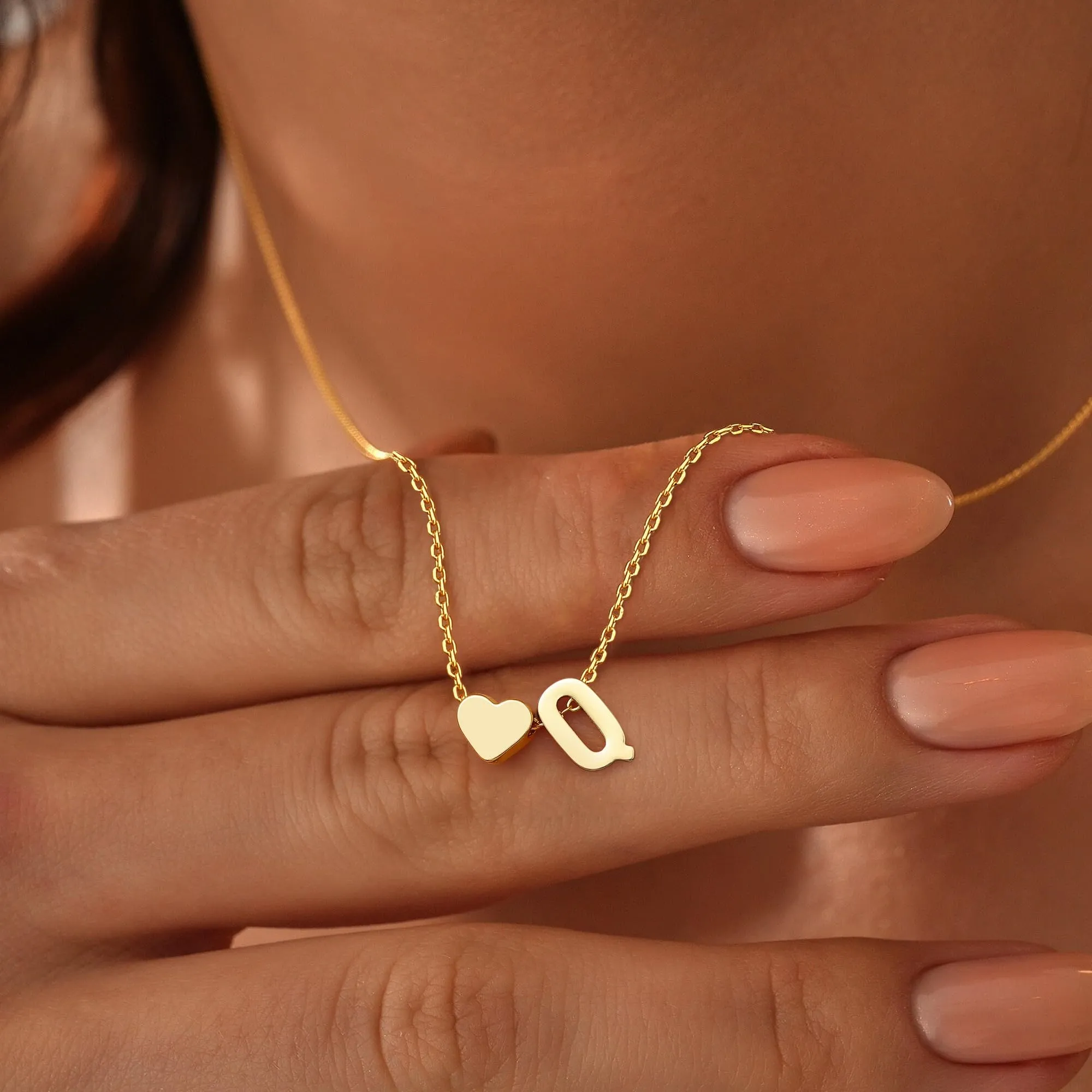 BodyBonita Collana a Strati con Cuore Iniziale Q Placcata in Oro 16K per Donna - immagine 6