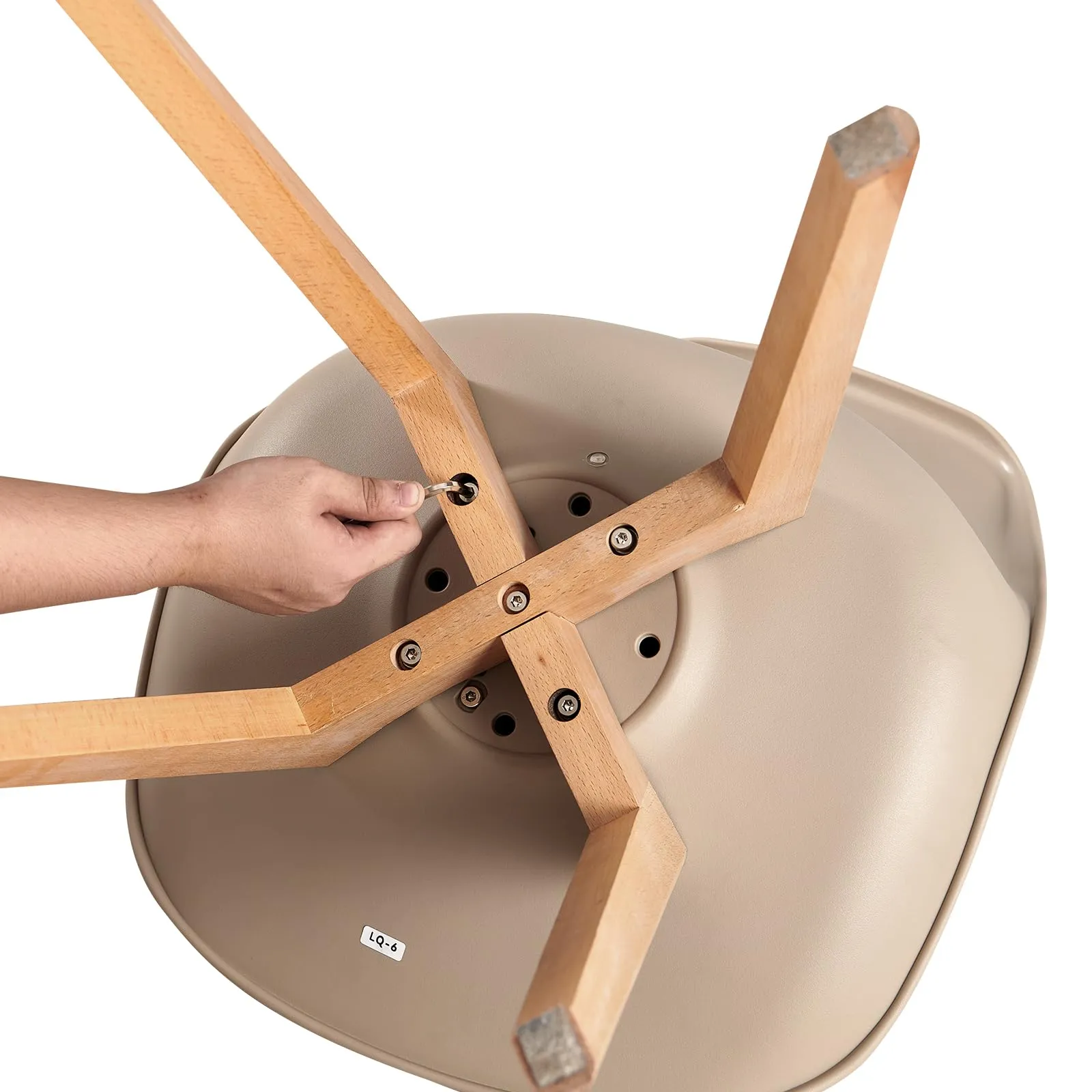 EGGREE Set di 4 Sedie da Pranzo e Cucina in Pelle PU e Legno di Faggio, Kaki Chiaro - immagine 8