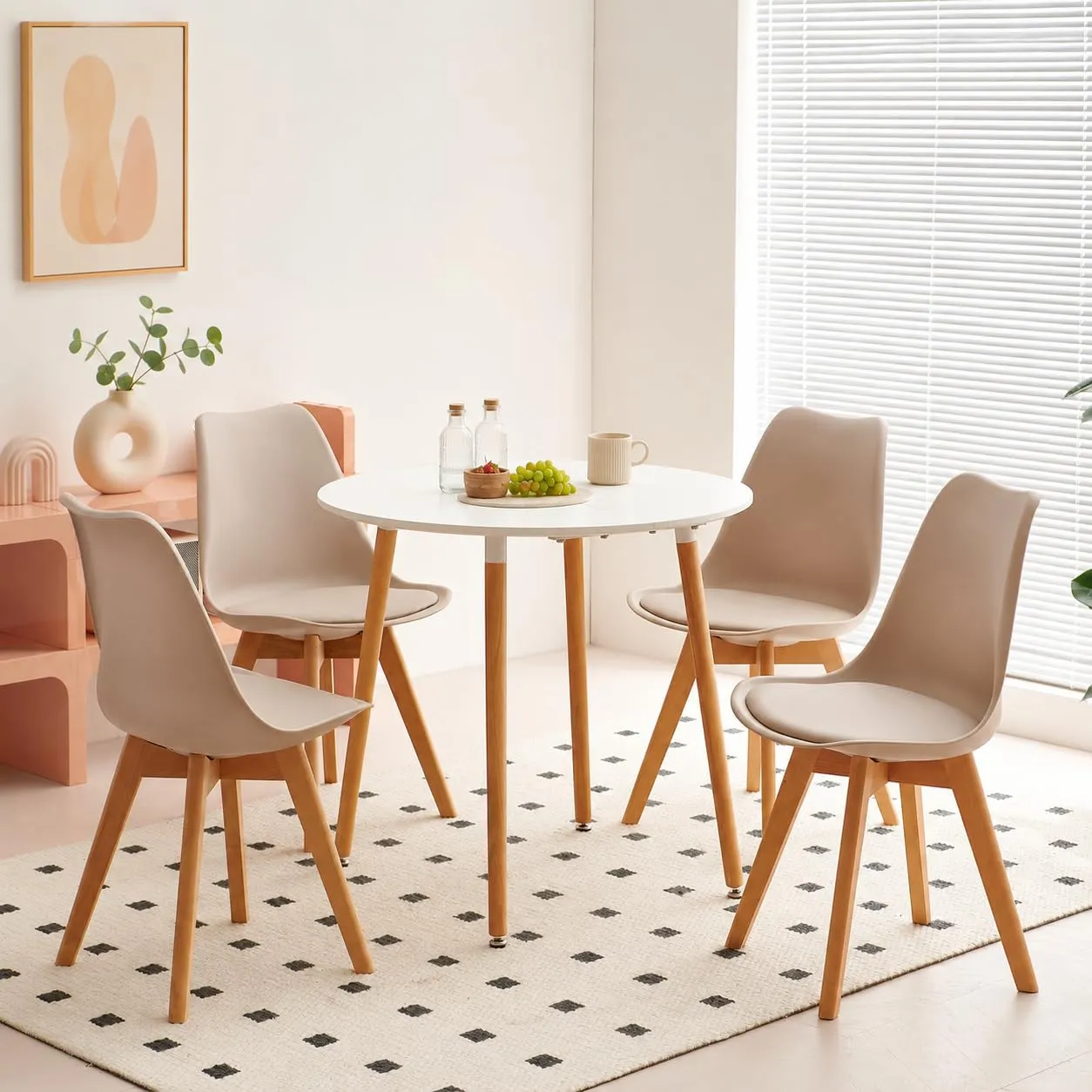 EGGREE Set di 6 Sedie da Pranzo e Cucina in Pelle PU e Legno di Faggio, Kaki Chiaro - immagine 5