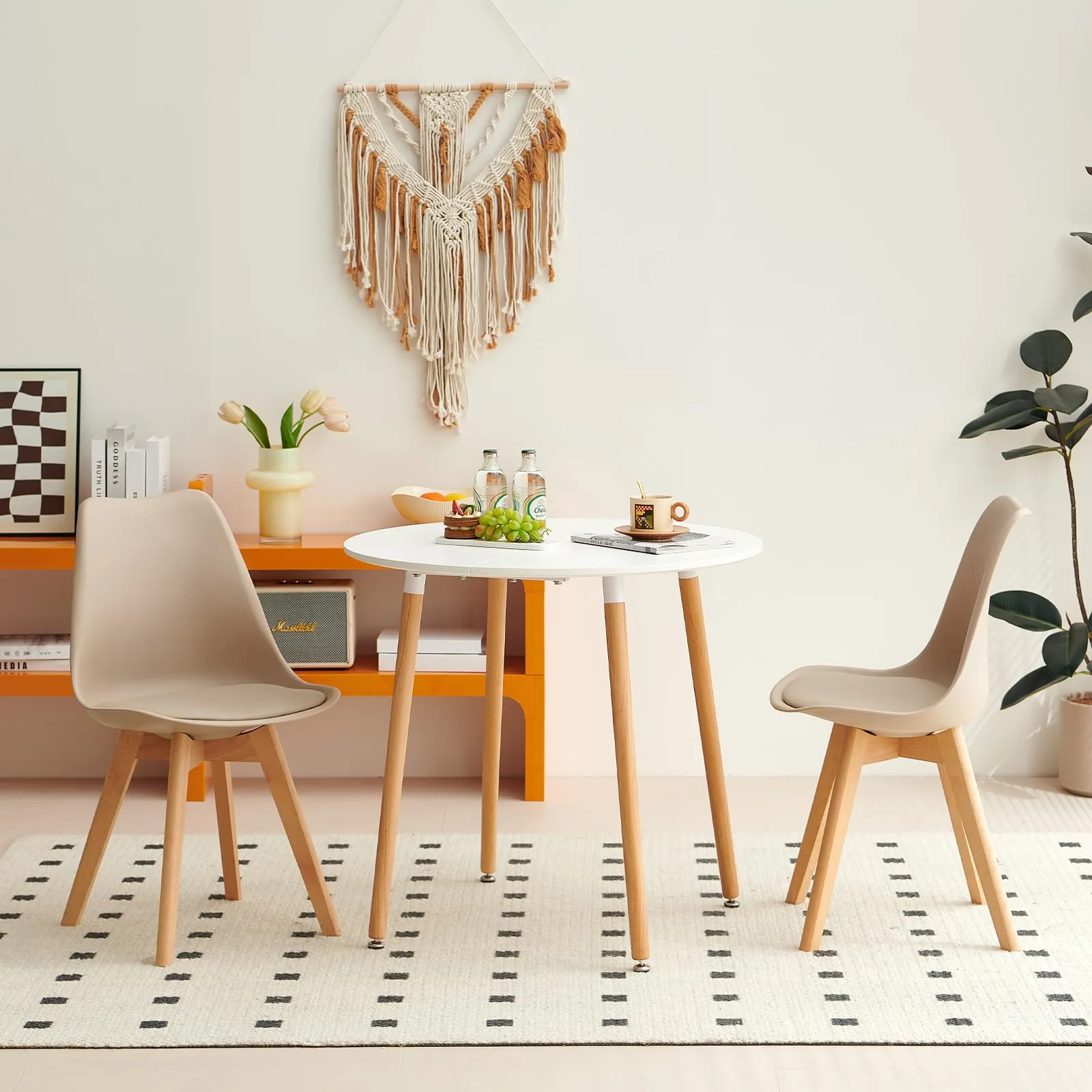 EGGREE Set di 6 Sedie da Pranzo e Cucina in Pelle PU e Legno di Faggio, Kaki Chiaro - immagine 7