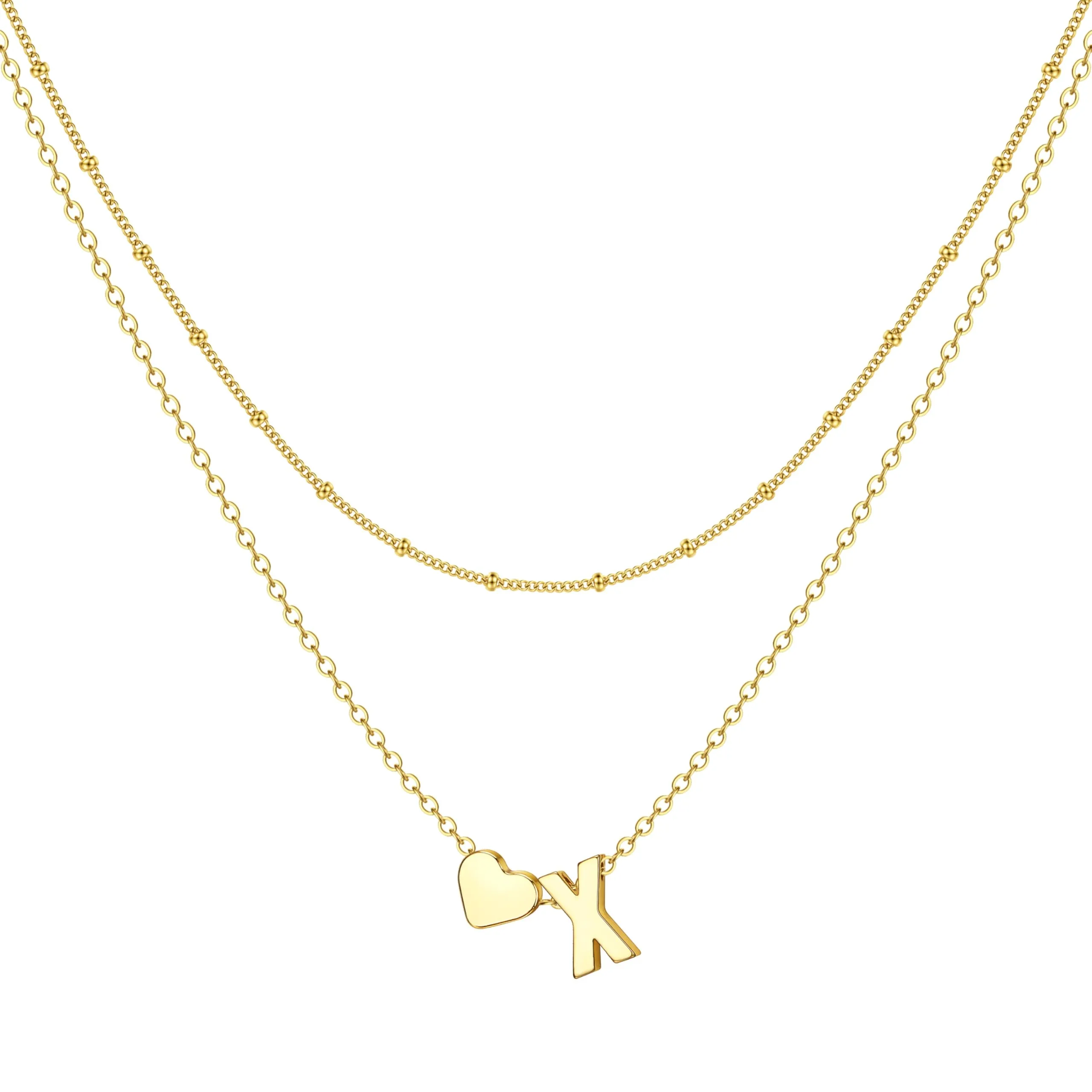 BodyBonita Collana con Cuore Iniziale a Strati, Lettera X Placcata in Oro 16K, Monogramma Personalizzato per Donna - immagine 1