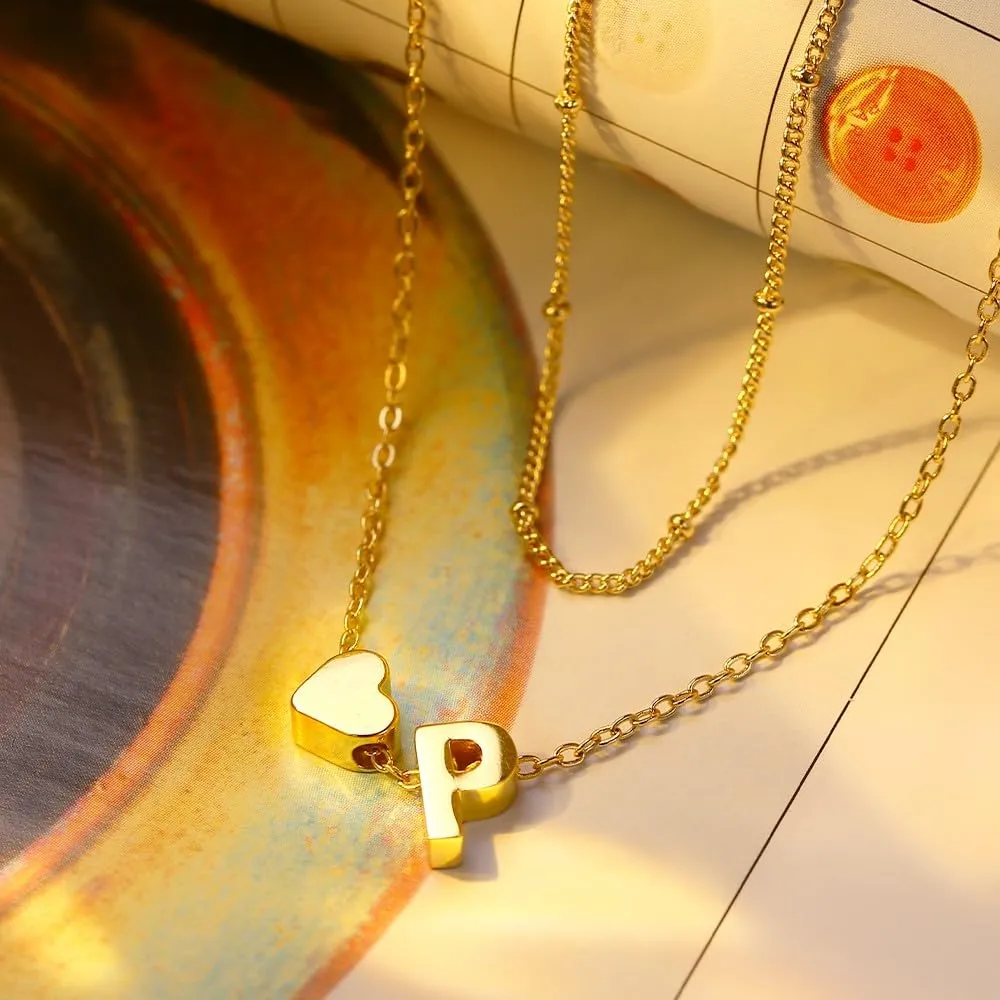 BodyBonita Collana con Cuore Iniziale a Strati, Lettera P Minuscola Placcata in Oro 16K e Monogramma Personalizzato per Donna - immagine 2