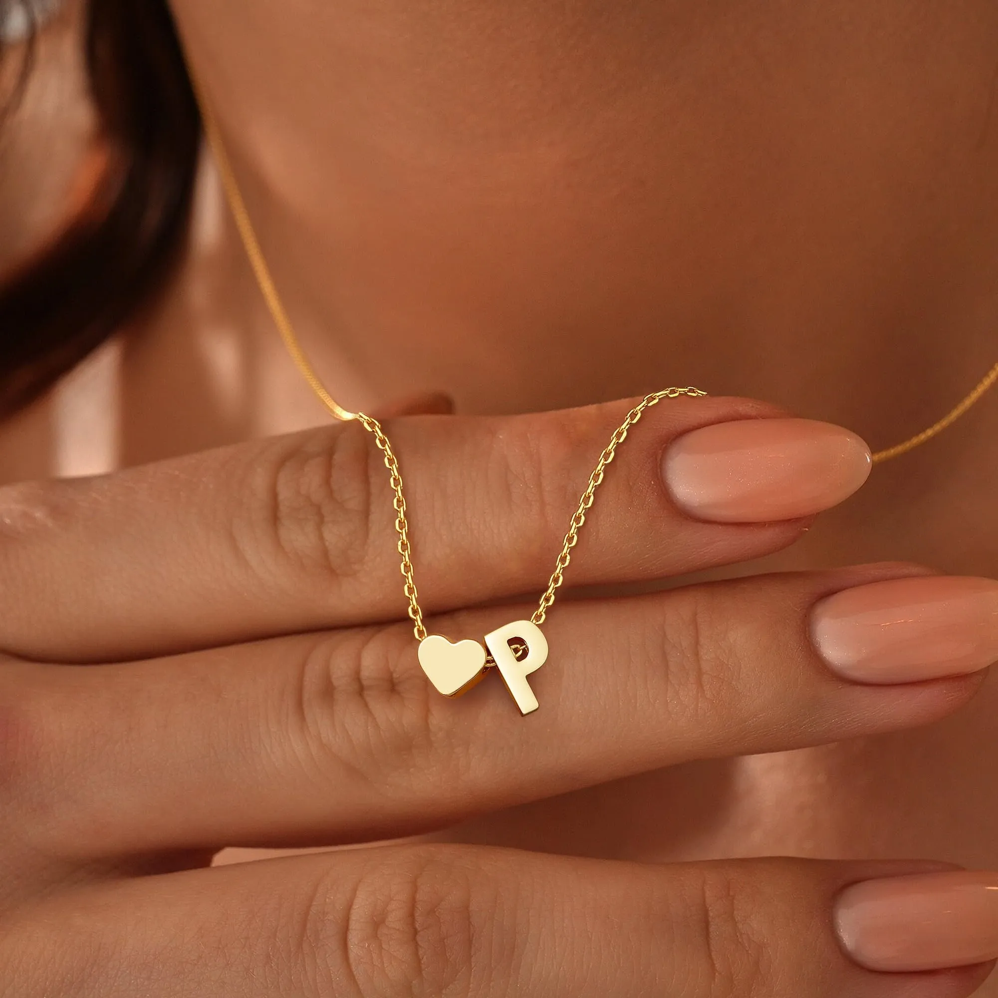 BodyBonita Collana con Cuore Iniziale a Strati, Lettera P Minuscola Placcata in Oro 16K e Monogramma Personalizzato per Donna - immagine 5