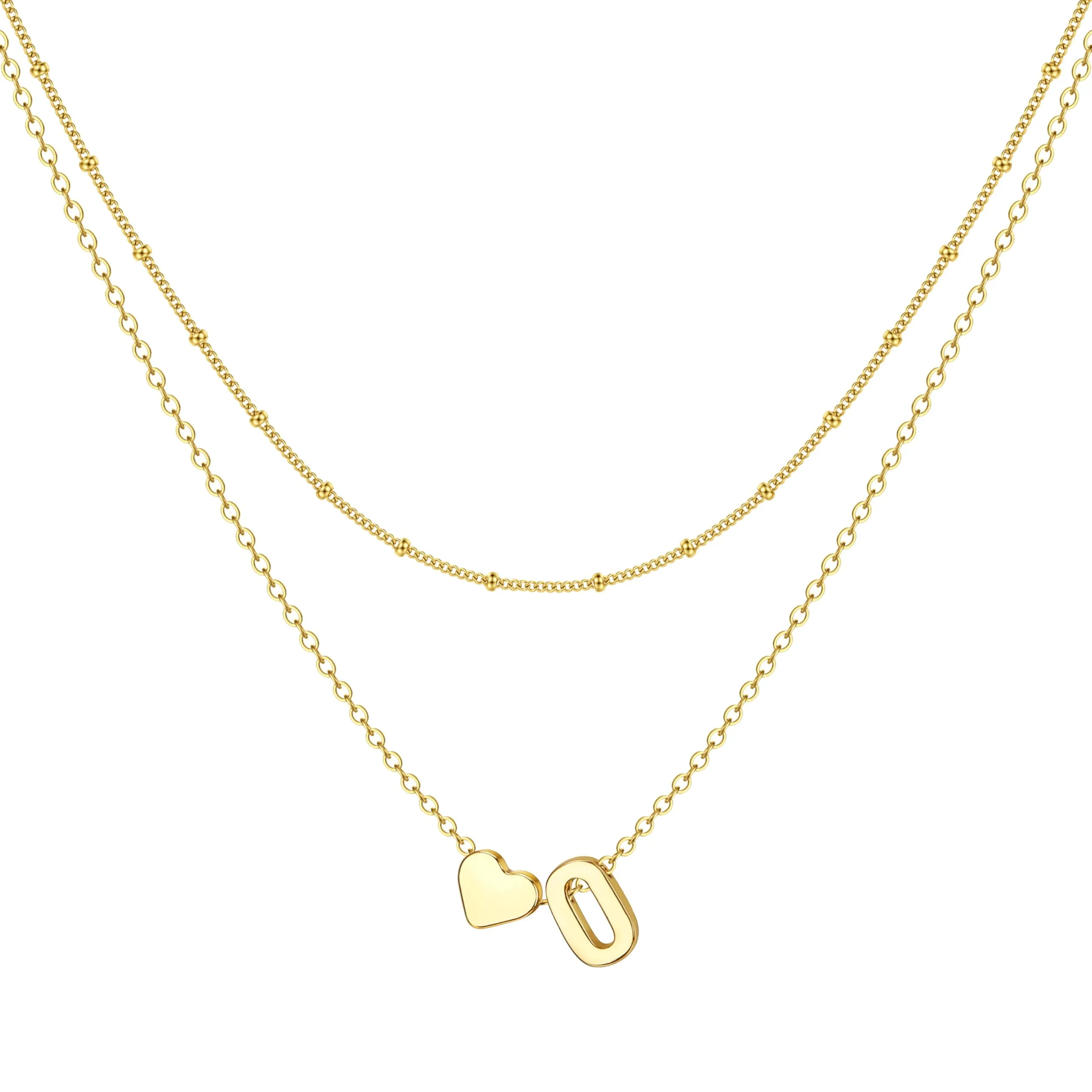 BodyBonita Collana a Strati con Cuore e Iniziale O, Placcata in Oro 16K - immagine 1