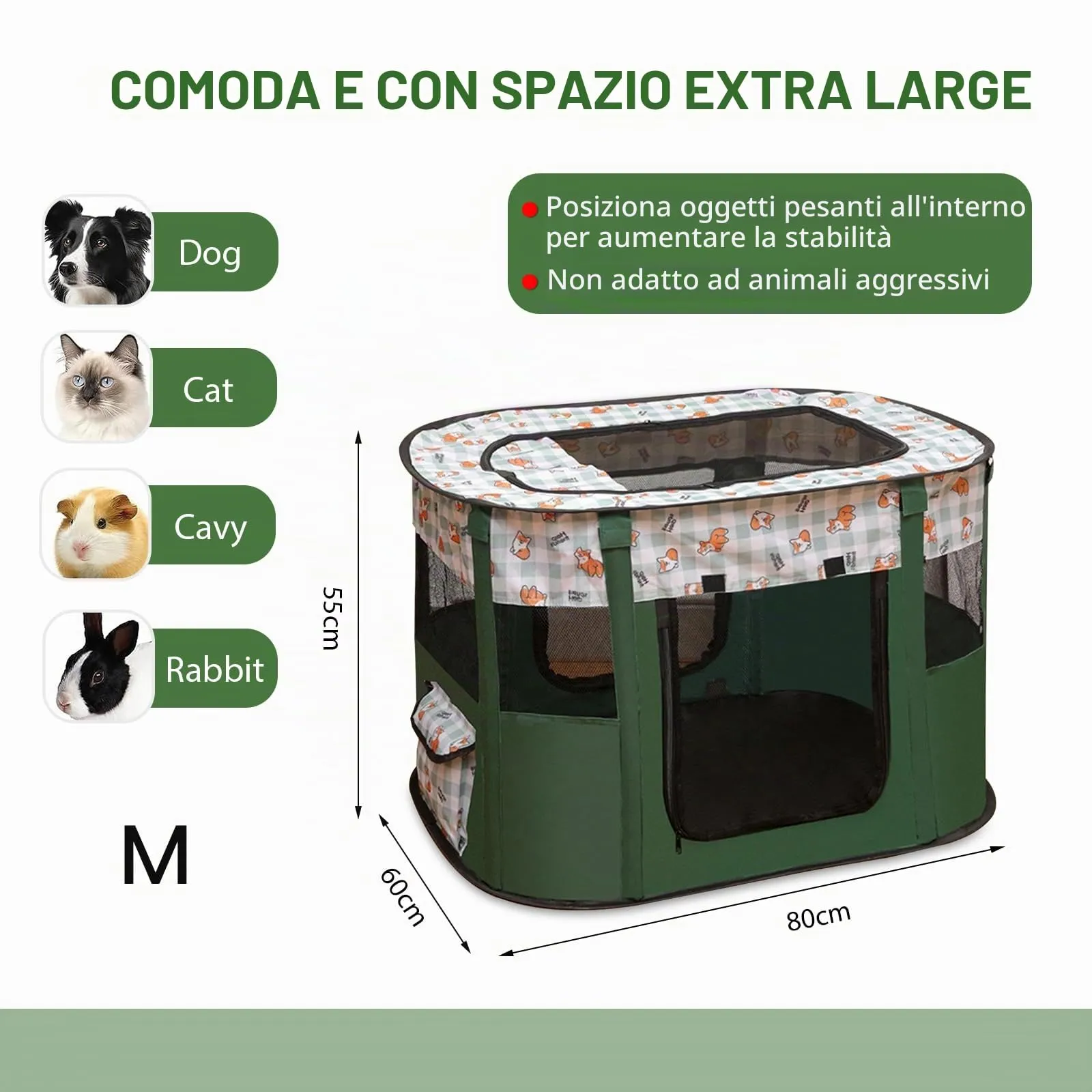 MeYuxg Recinto per Cani e Gatti Pieghevole, Verde Scuro, 80 x 60 x 55 cm - immagine 2