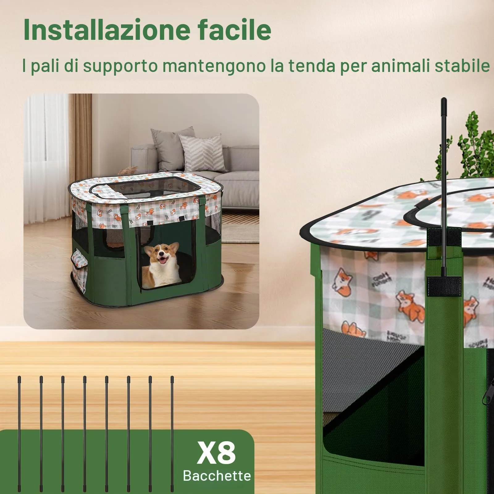 MeYuxg Recinto per Cani e Gatti Pieghevole, Verde Scuro, 80 x 60 x 55 cm - immagine 5
