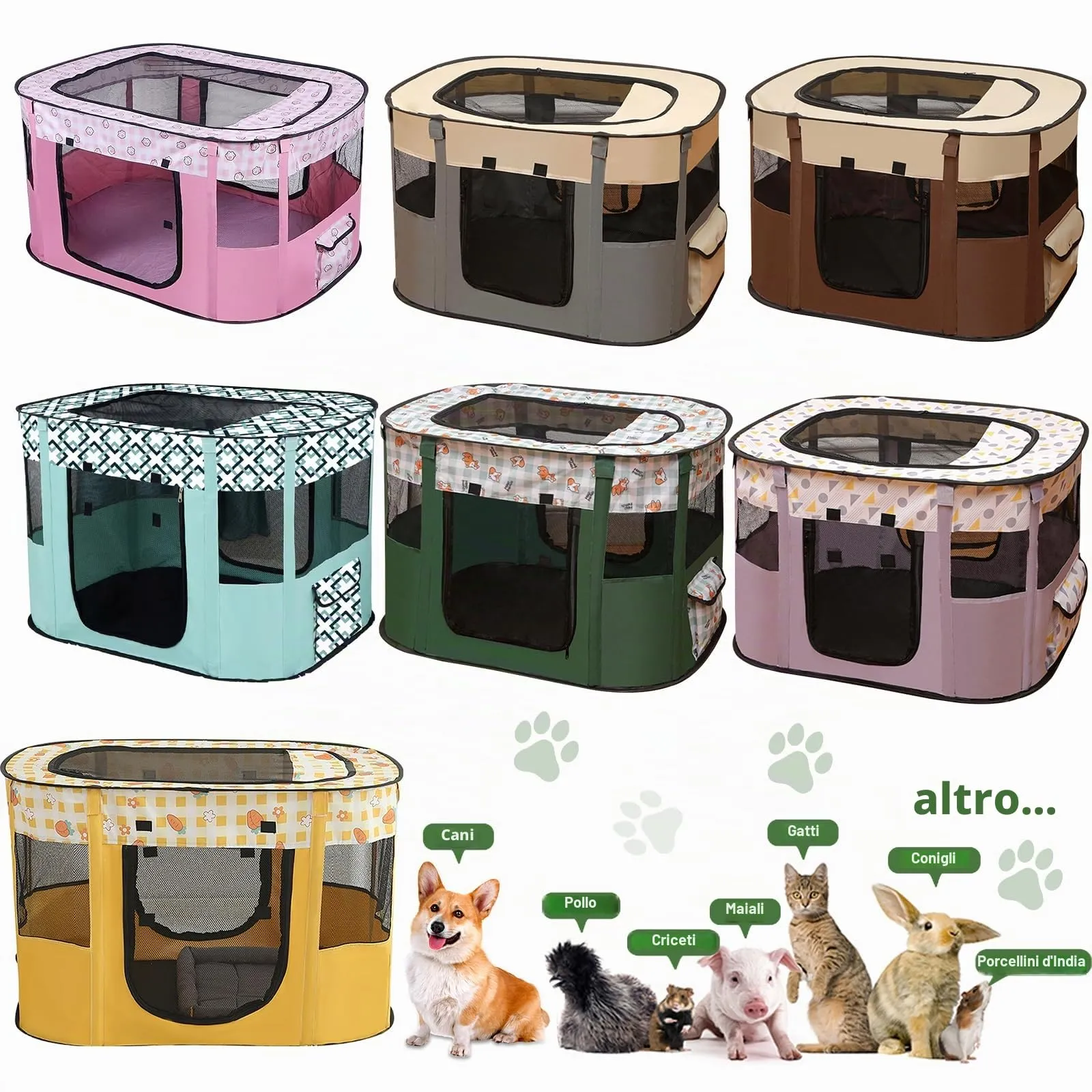 MeYuxg Recinto per Cani e Gatti Pieghevole, Verde Scuro, 80 x 60 x 55 cm - immagine 7