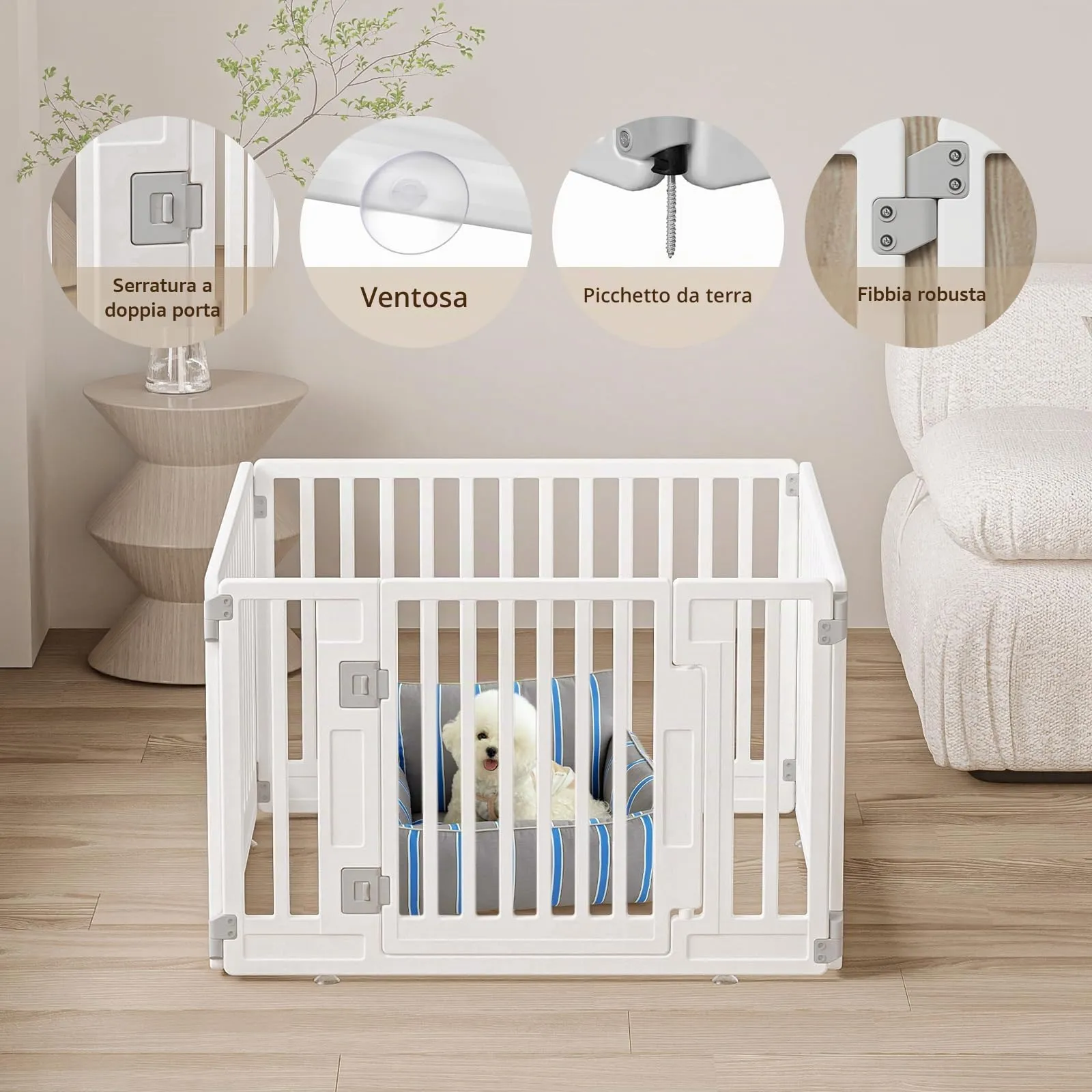 Gupamiga Box per cuccioli pieghevole con porta, bianco 89 x 89 cm - immagine 2